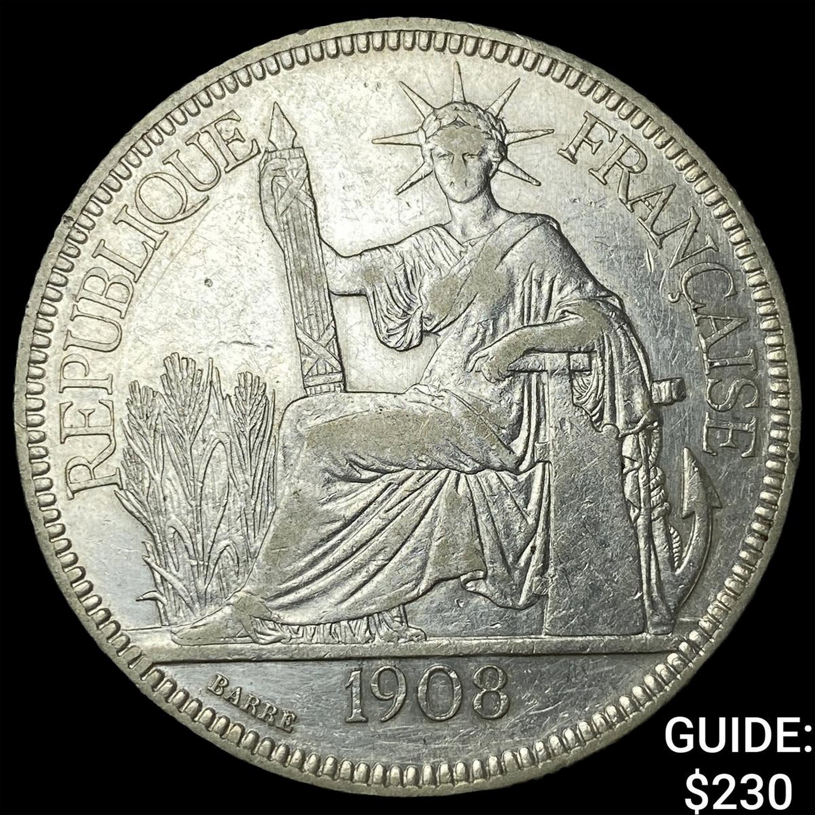 1908A French Indo-China .7813oz Silver Piastre: 1908A French Indo-China .7813oz Silver Piastre
