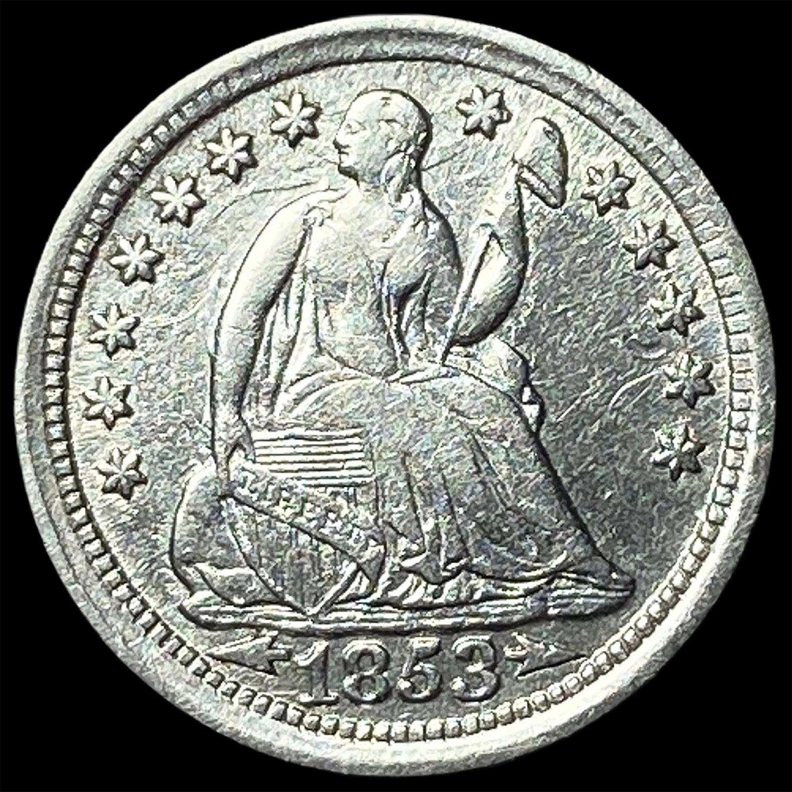 1853 Seated Liberty Silver Half Dime CLOSELY UNCIRCULATED (1 of 2)