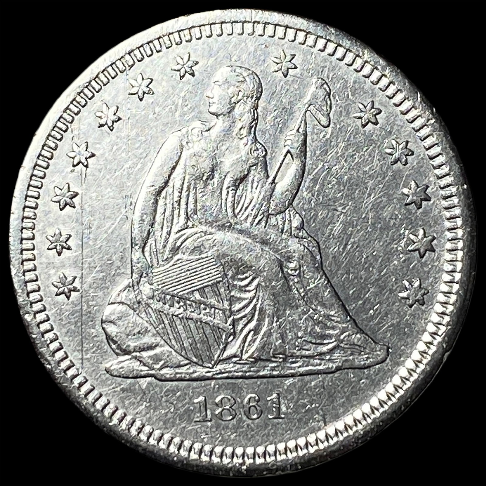 1861 Seated Liberty Quarter CHOICE BU: 1861 Seated Liberty Quarter CHOICE BU