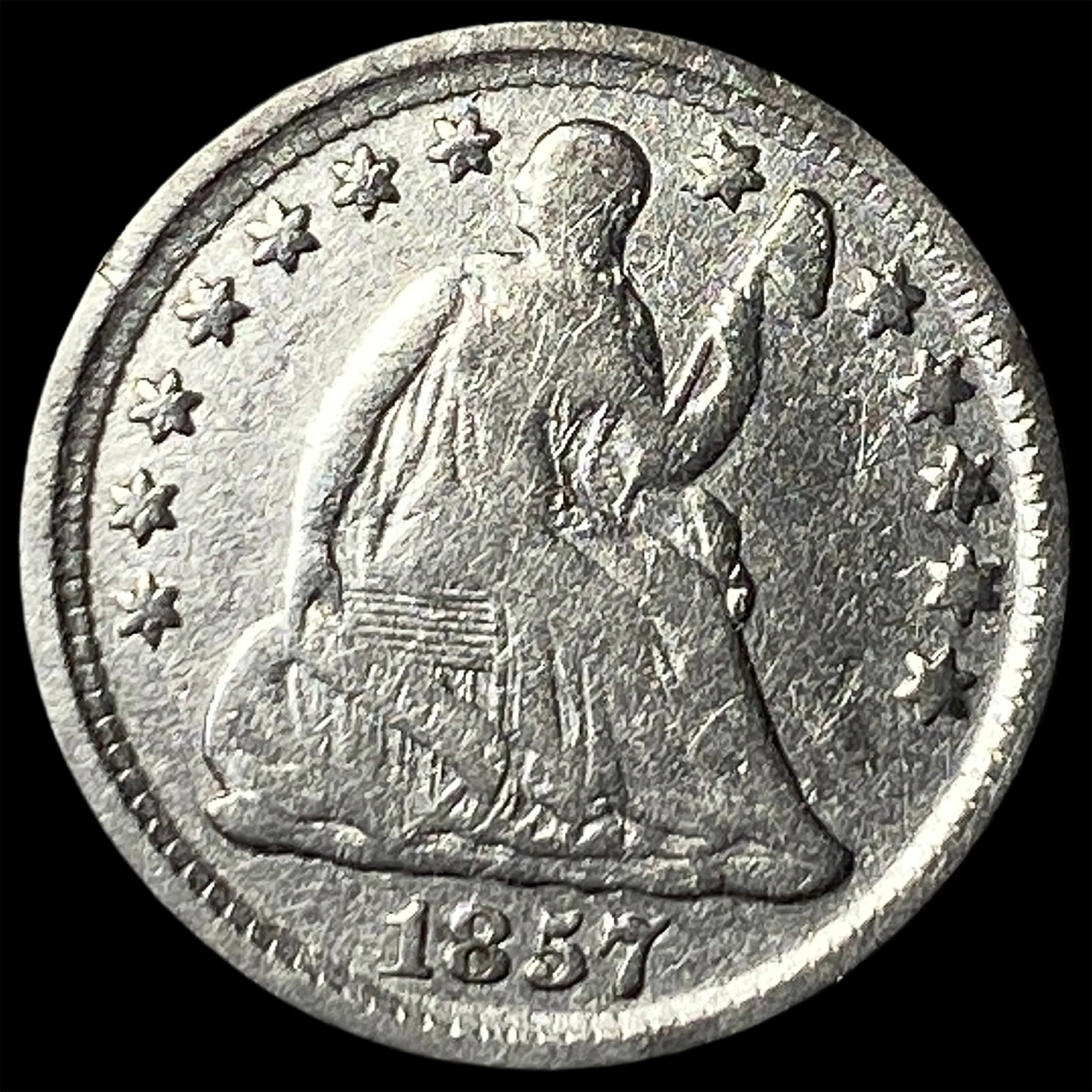 1857 Silver Seated Liberty Half Dime LIGHTLY CIRCULATED: 1857 Silver Seated Liberty Half Dime LIGHTLY CIRCULATED