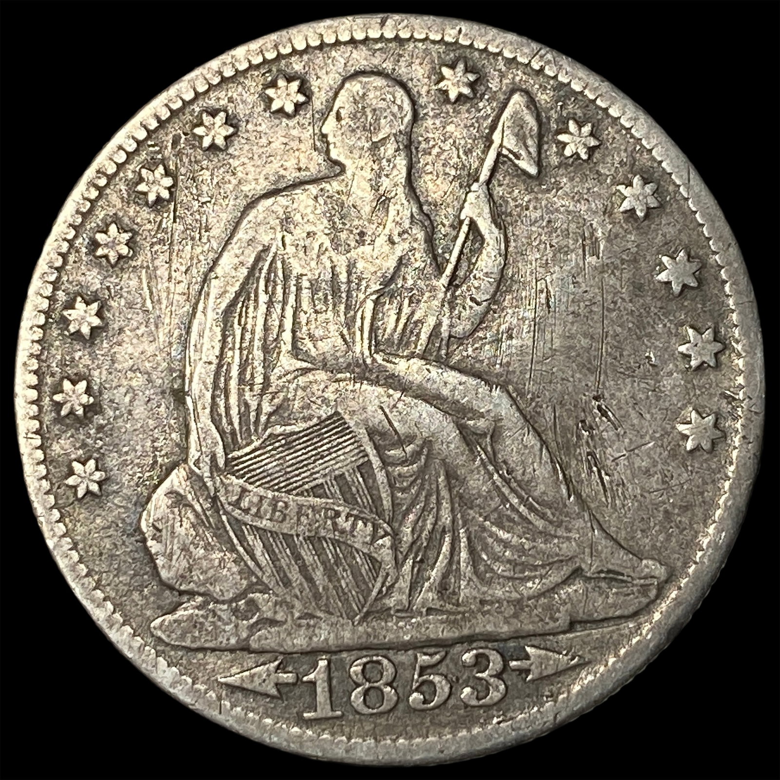 1853-O Arrows Seated Liberty Half Dollar NEARLY UNCIRCULATED: 1853-O Arrows Seated Liberty Half Dollar NEARLY UNCIRCULATED