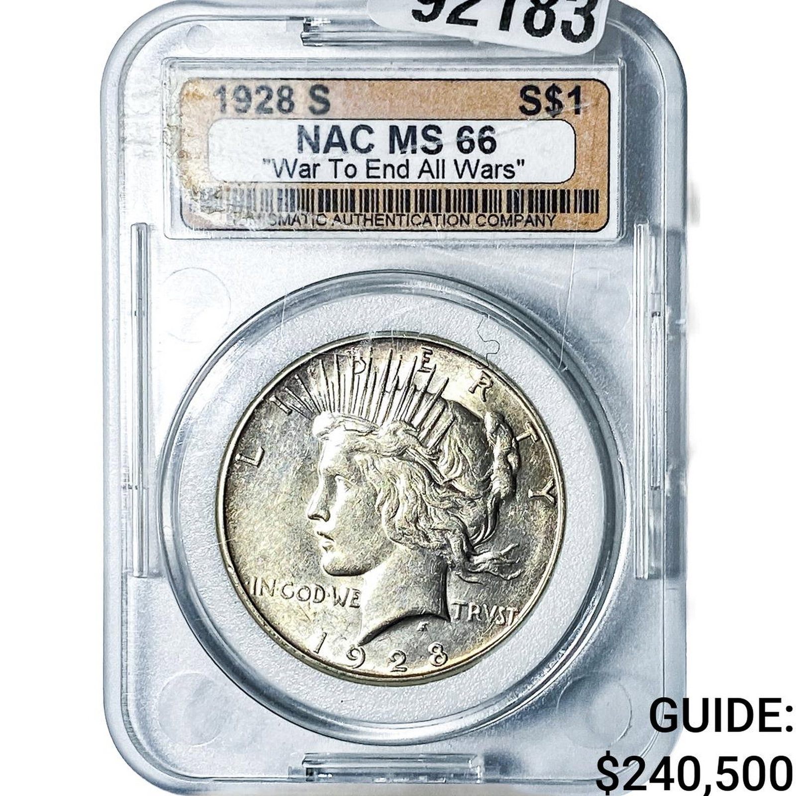 1928-S Silver Peace Dollar NAC MS66 War to End All Wars: 1928-S Silver Peace Dollar NAC MS66 War to End All Wars
