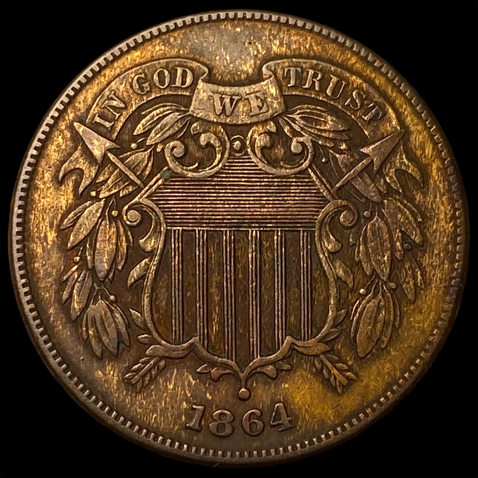 1864 Bronze Two-Cent Piece CHOICE BU (1 of 2)