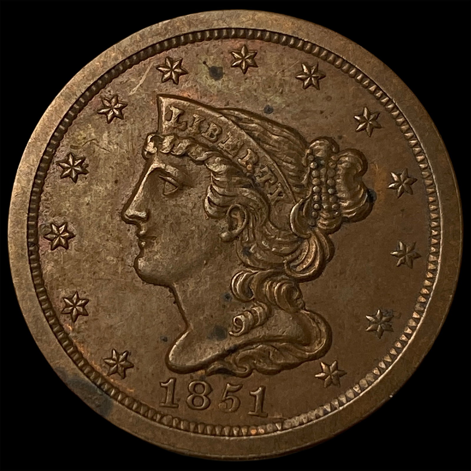 1851 Braided Hair Half Cent UNCIRCULATED: 1851 Braided Hair Half Cent UNCIRCULATED