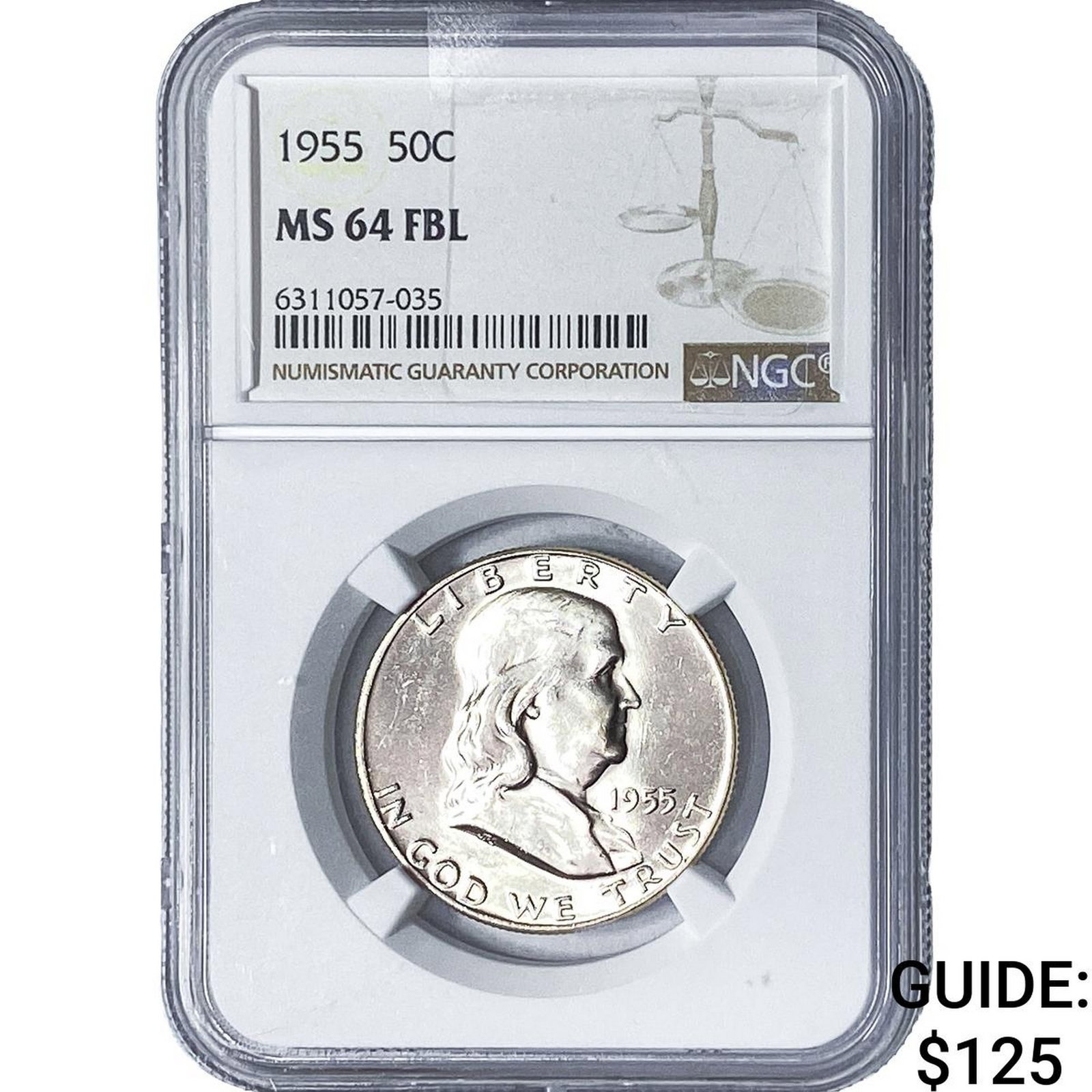 1955 Franklin Half Dollar NGC MS64 FBL: 1955 Franklin Half Dollar NGC MS64 FBL