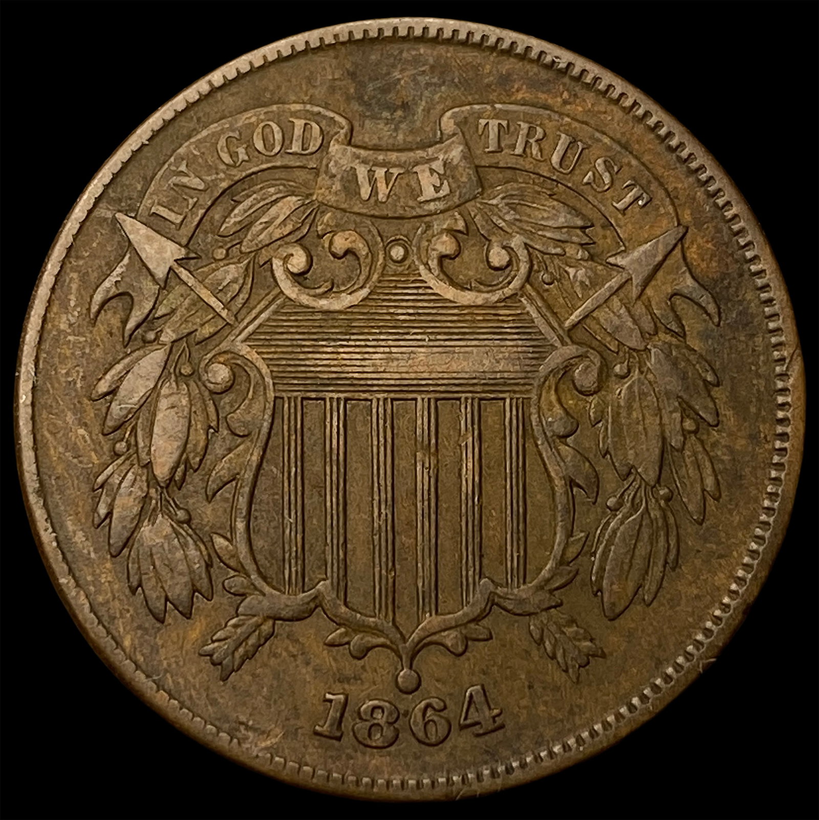 1864 Bronze Two-Cent Piece CLOSELY UNCIRCULATED: 1864 Bronze Two-Cent Piece CLOSELY UNCIRCULATED