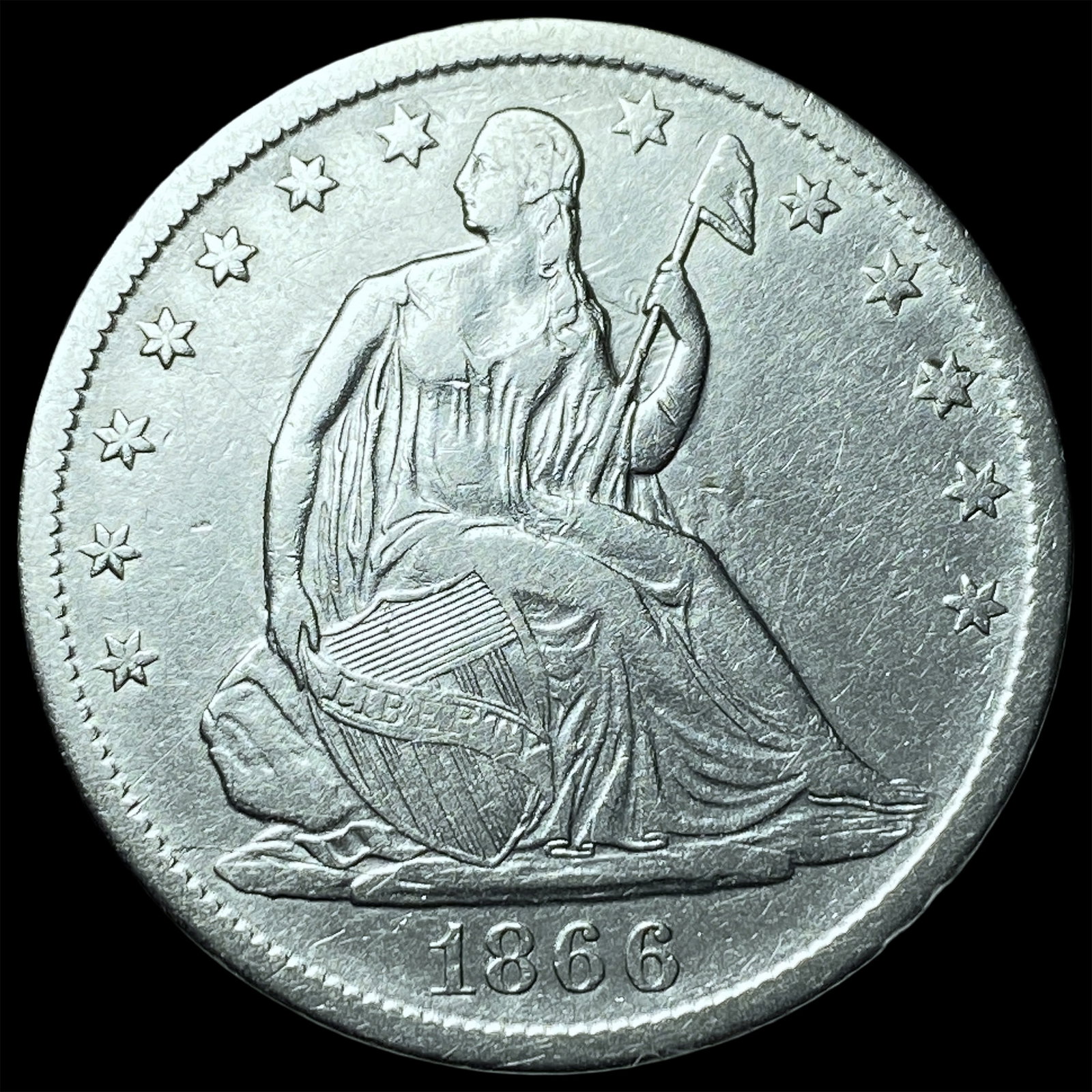 1866-S Silver Half Dollar CLOSELY UNCIRCULATED: 1866-S Silver Half Dollar CLOSELY UNCIRCULATED