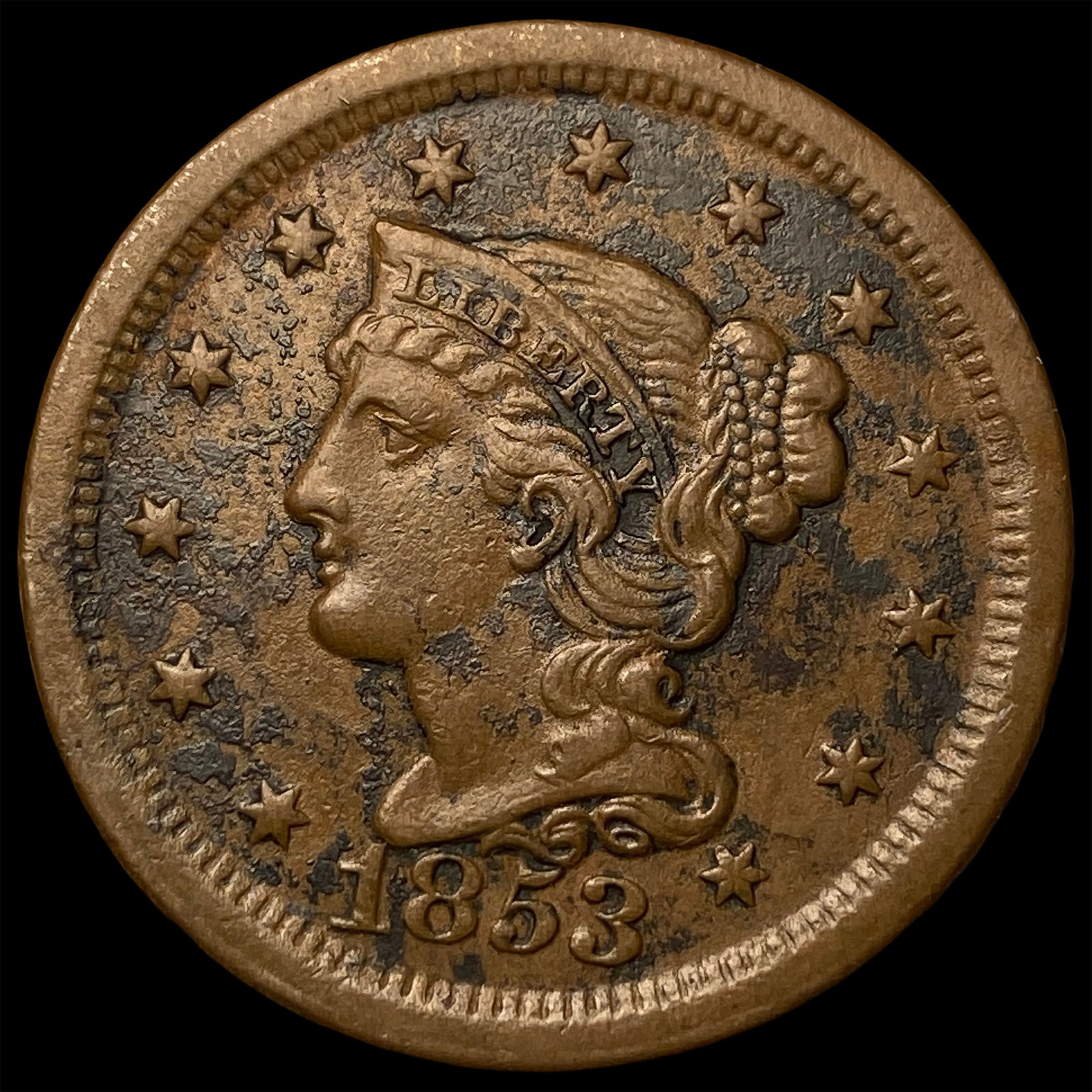 1853 Braided Hair Large Cent CLOSELY UNCIRCULATED: 1853 Braided Hair Large Cent CLOSELY UNCIRCULATED