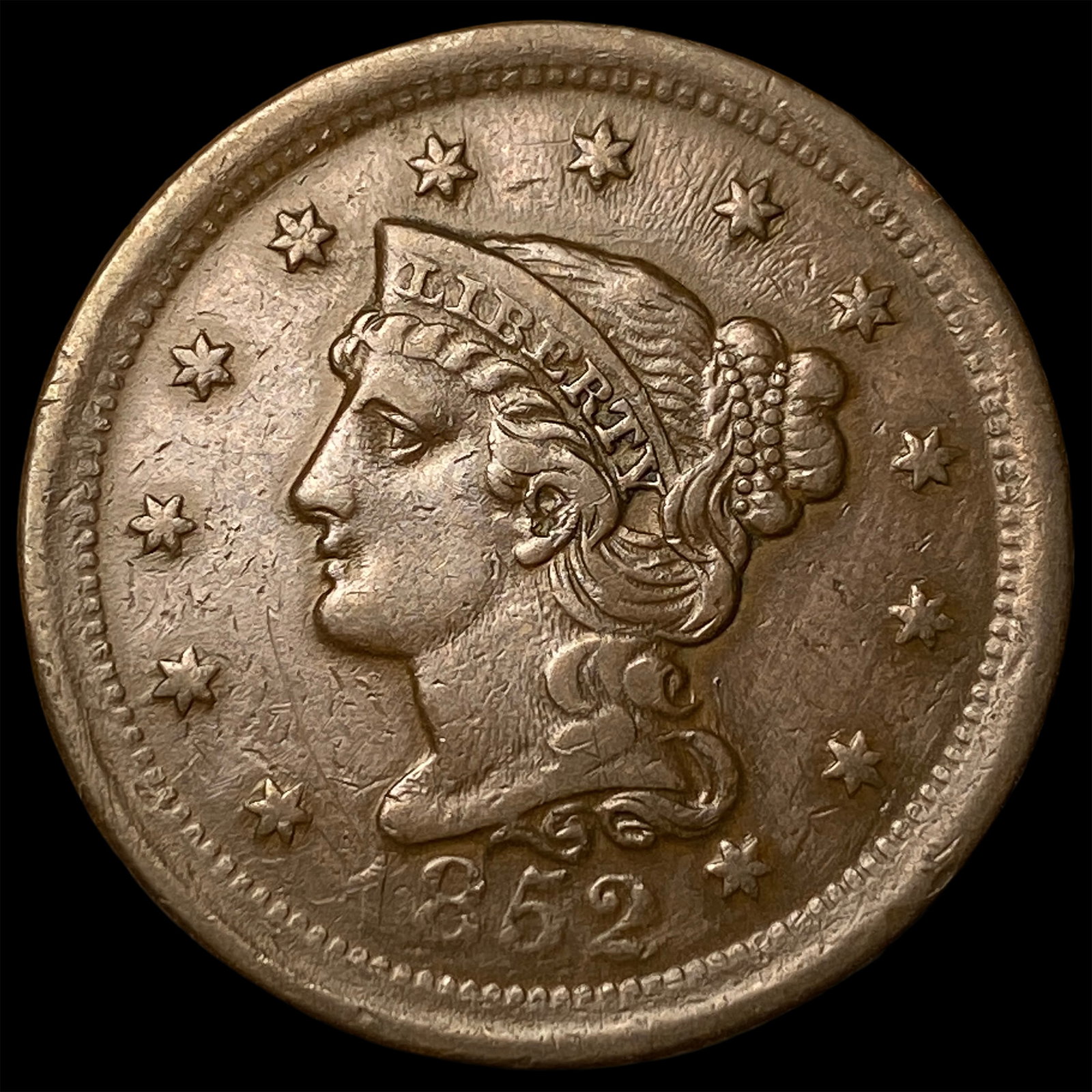 1852 Braided Hair Large Cent NEARLY UNCIRCULATED: 1852 Braided Hair Large Cent NEARLY UNCIRCULATED