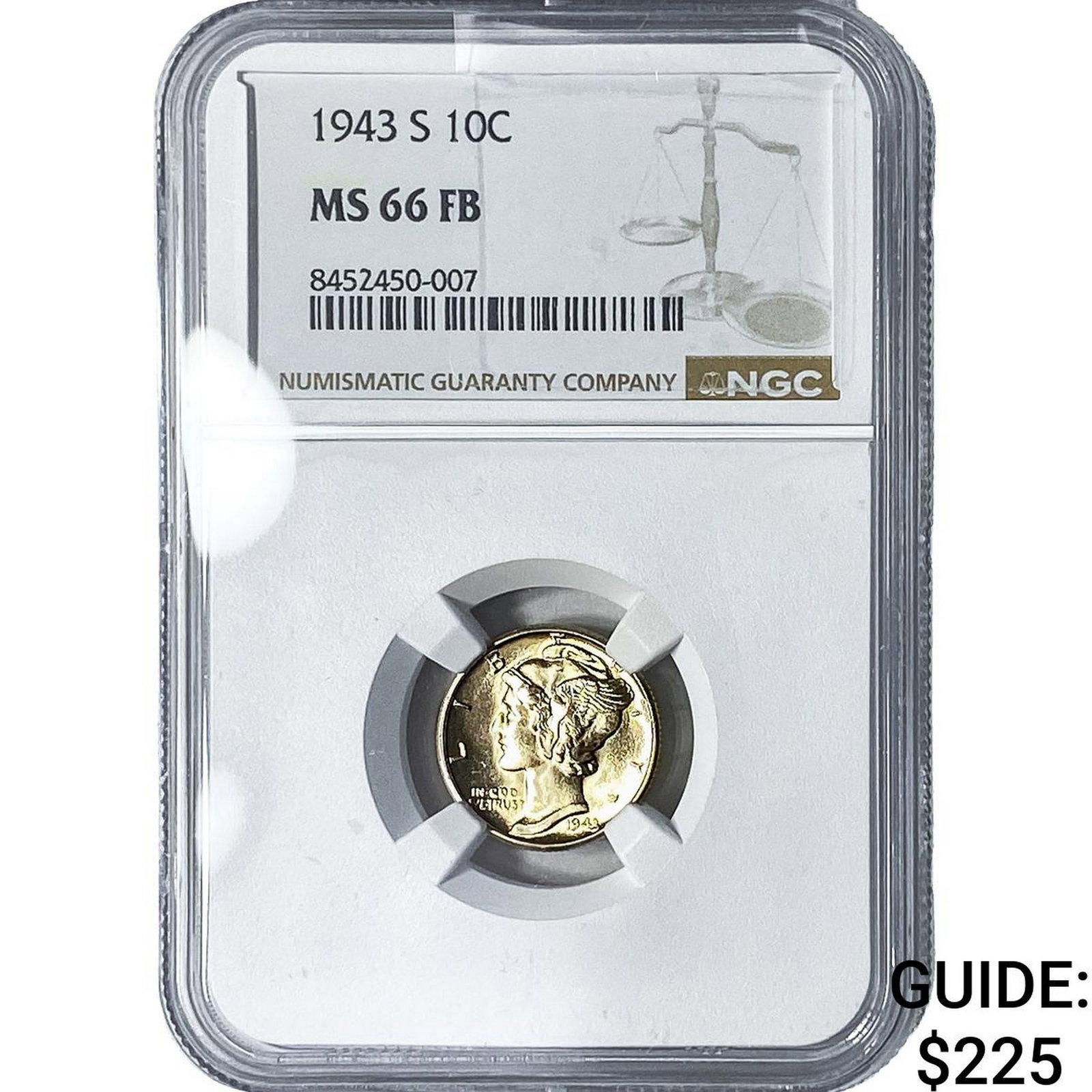 1943-S Mercury Silver Dime NGC MS66 FB: 1943-S Mercury Silver Dime NGC MS66 FB
