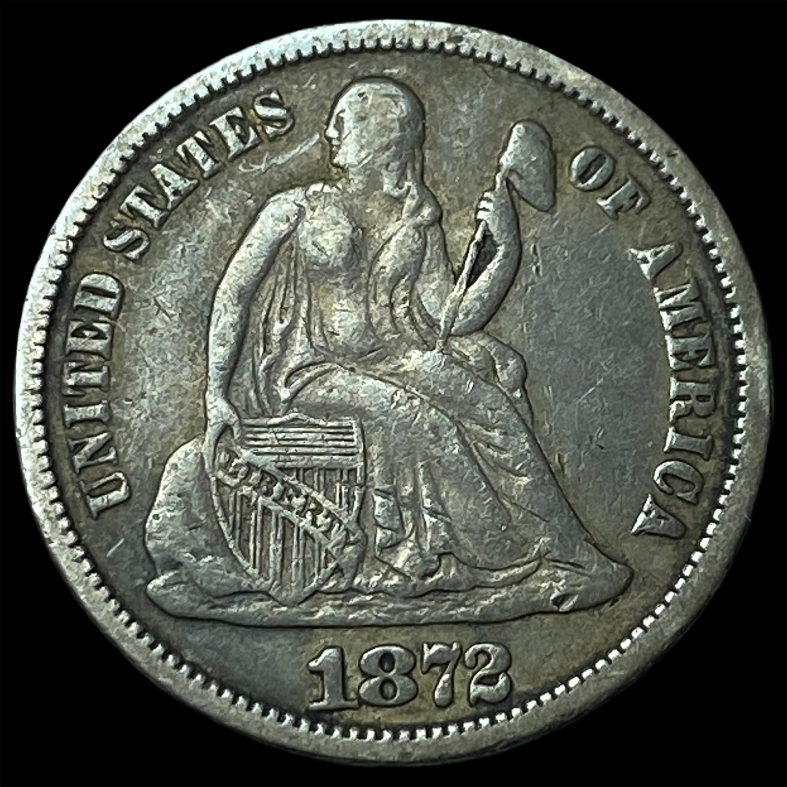 1872 Seated Liberty Dime NEARLY UNCIRCULATED: 1872 Seated Liberty Dime NEARLY UNCIRCULATED