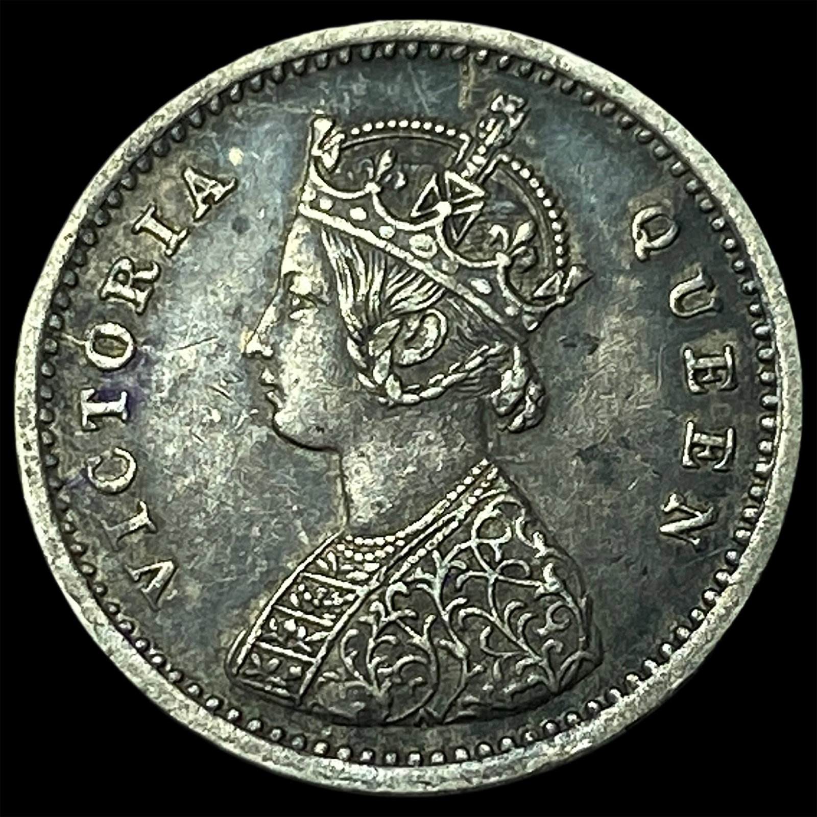 1874 Silver 2 Annas India CLOSELY UNCIRCULATED: 1874 Silver 2 Annas India CLOSELY UNCIRCULATED