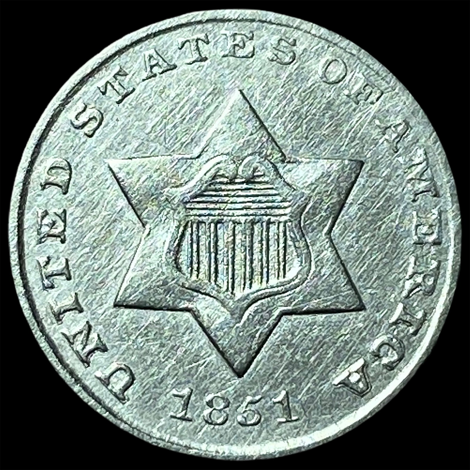 1851 Silver Three-Cent Piece UNCIRCULATED: 1851 Silver Three-Cent Piece UNCIRCULATED