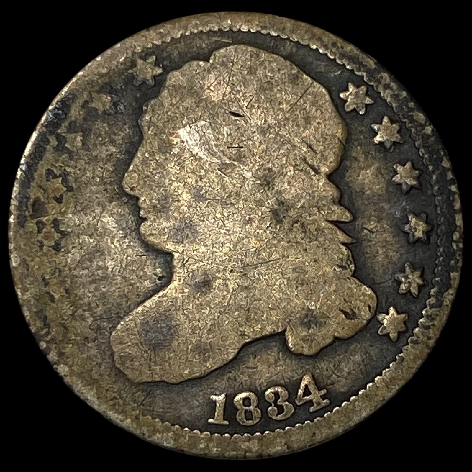 1834 Capped Bust Dime NICELY CIRCULATED: 1834 Capped Bust Dime NICELY CIRCULATED
