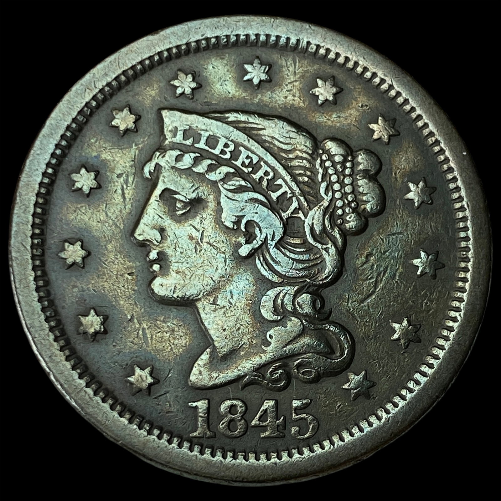 1845 Braided Hair Large Cent CLOSELY UNCIRCULATED: 1845 Braided Hair Large Cent CLOSELY UNCIRCULATED