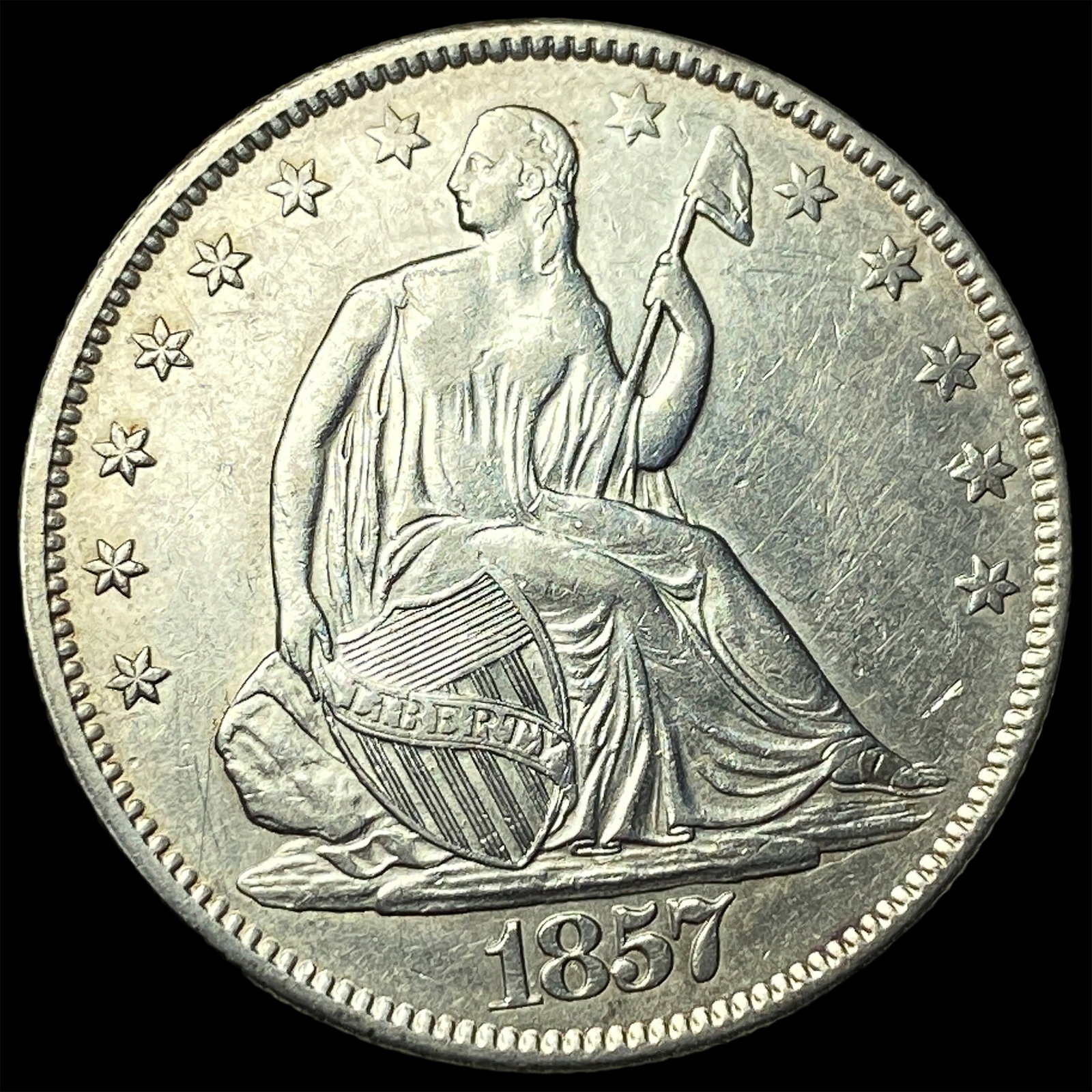 1857 Silver Seated Liberty Half Dollar UNCIRCULATED: 1857 Silver Seated Liberty Half Dollar UNCIRCULATED