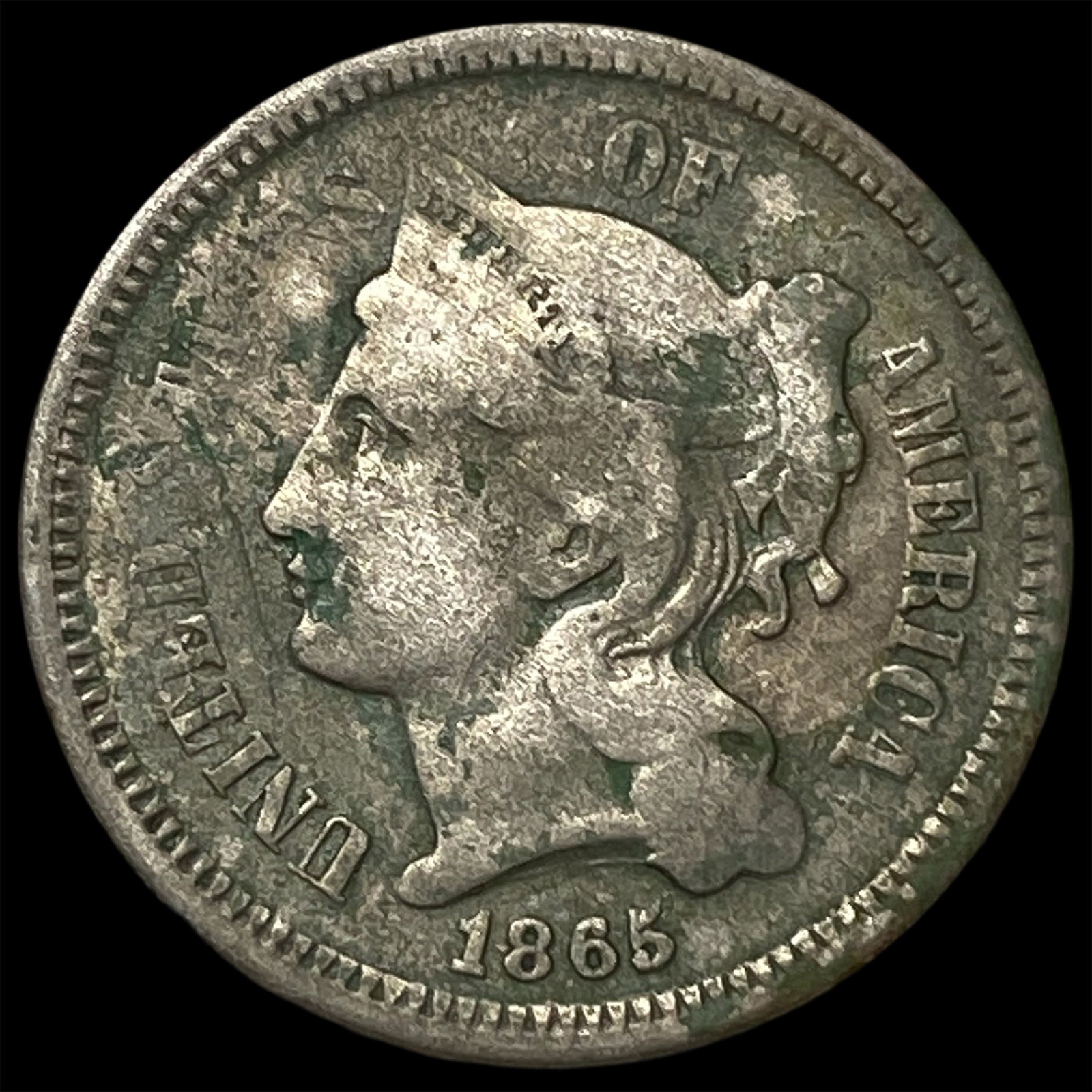1865 Nickel Three-Cent Piece LIGHTLY CIRCULATED: 1865 Nickel Three-Cent Piece LIGHTLY CIRCULATED