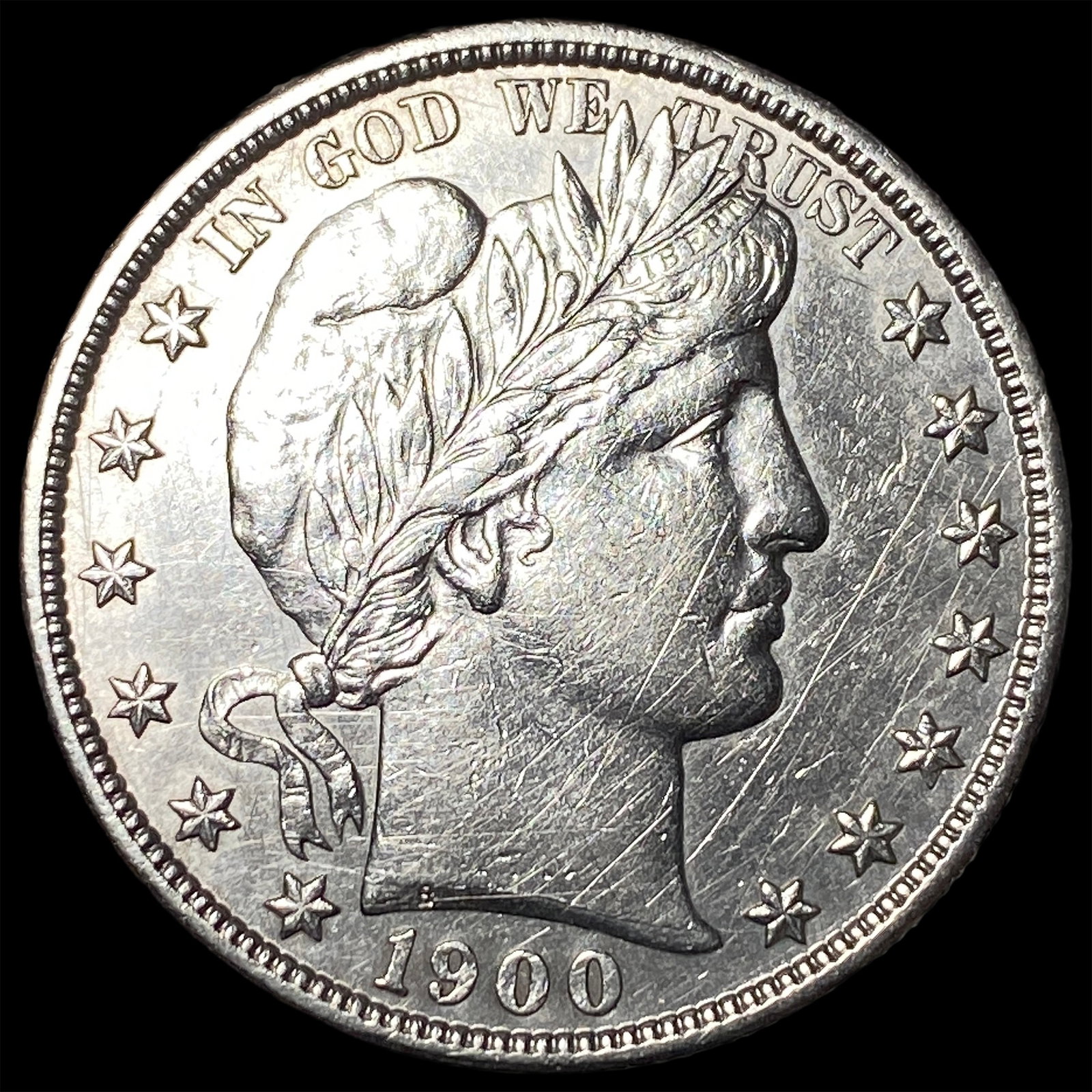 1900-S Silver Barber Half Dollar NEARLY UNCIRCULATED: 1900-S Silver Barber Half Dollar NEARLY UNCIRCULATED