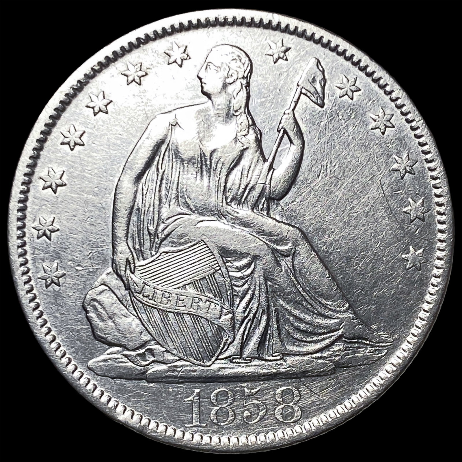 1858-O Silver Seated Liberty Half Dollar CHOICE AU: 1858-O Silver Seated Liberty Half Dollar CHOICE AU