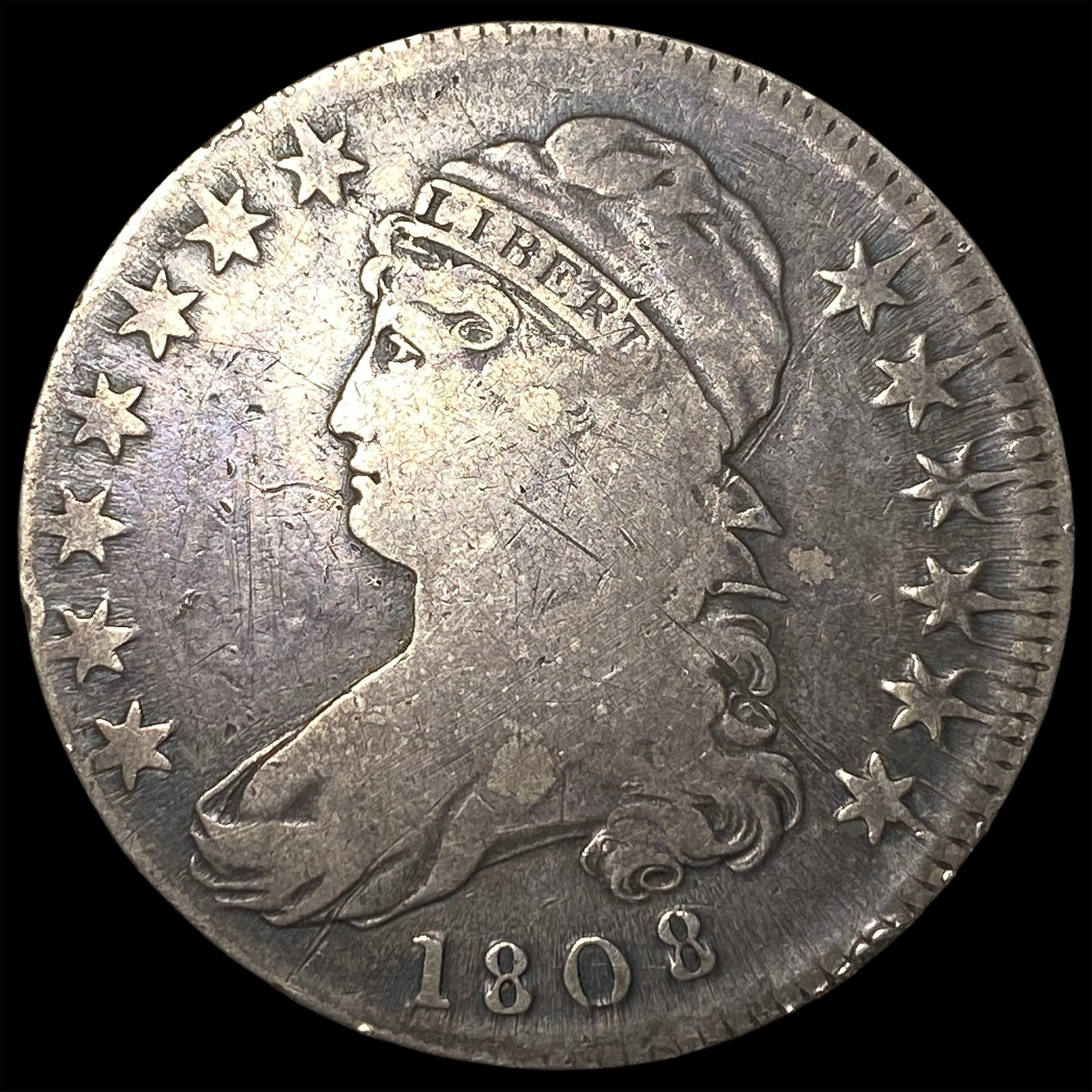 1808 Silver Capped Bust Half Dollar NICELY CIRCULATED: 1808 Silver Capped Bust Half Dollar NICELY CIRCULATED