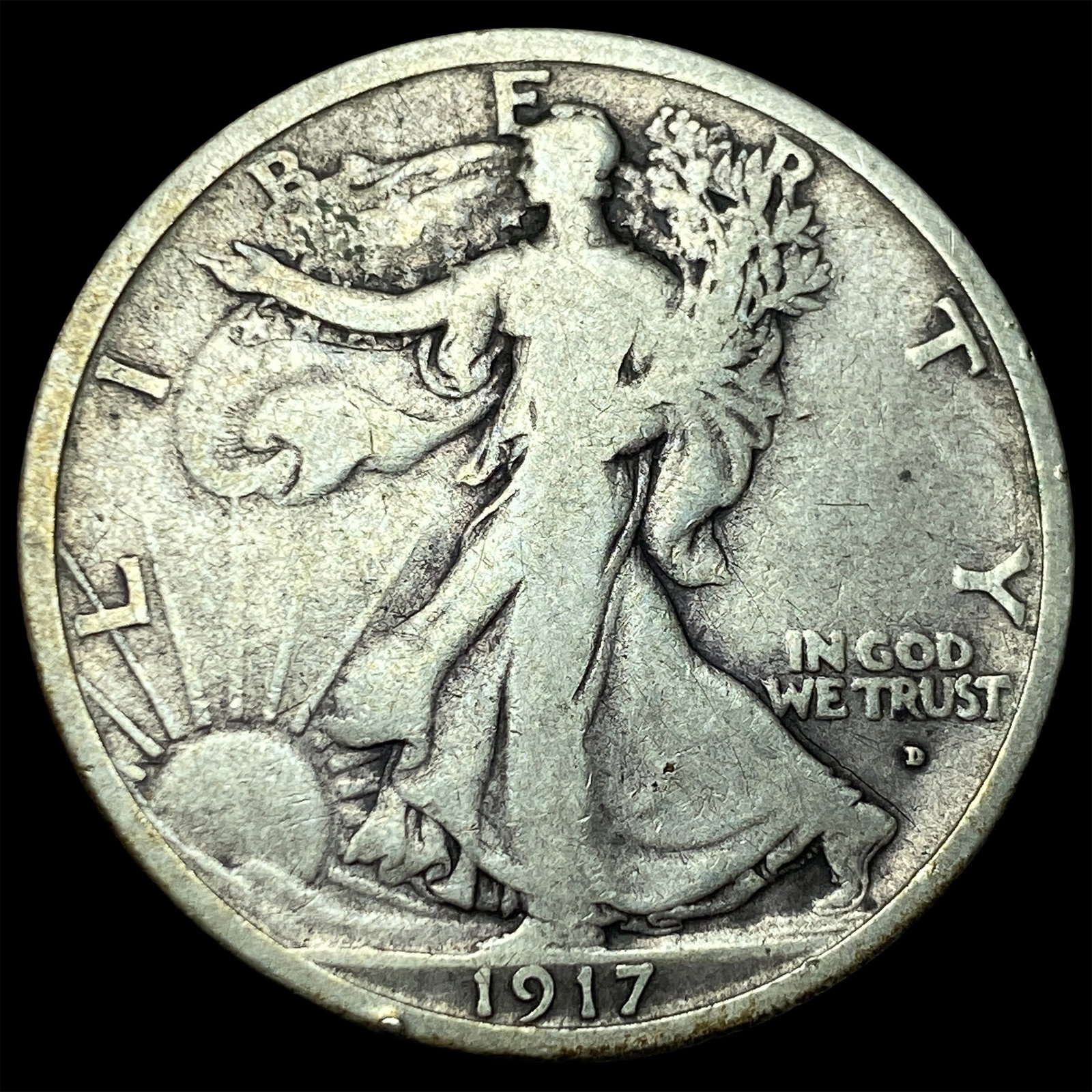 1917-D Silver Walking Liberty Half Dollar LIGHTLY CIRCULATED: 1917-D Silver Walking Liberty Half Dollar LIGHTLY CIRCULATED