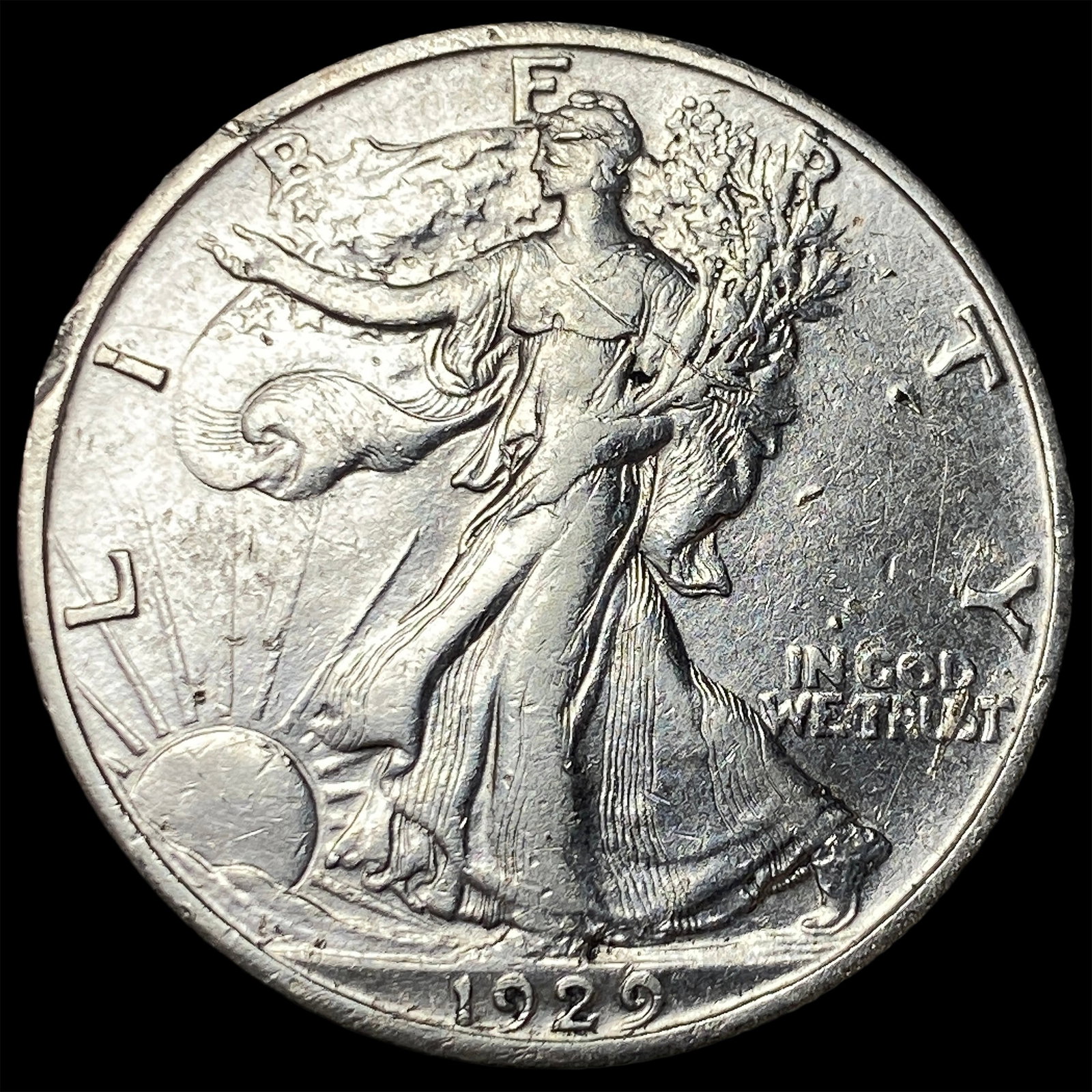 1929-S Silver Walking Liberty Half Dollar NEARLY UNCIRCULATED: 1929-S Silver Walking Liberty Half Dollar NEARLY UNCIRCULATED
