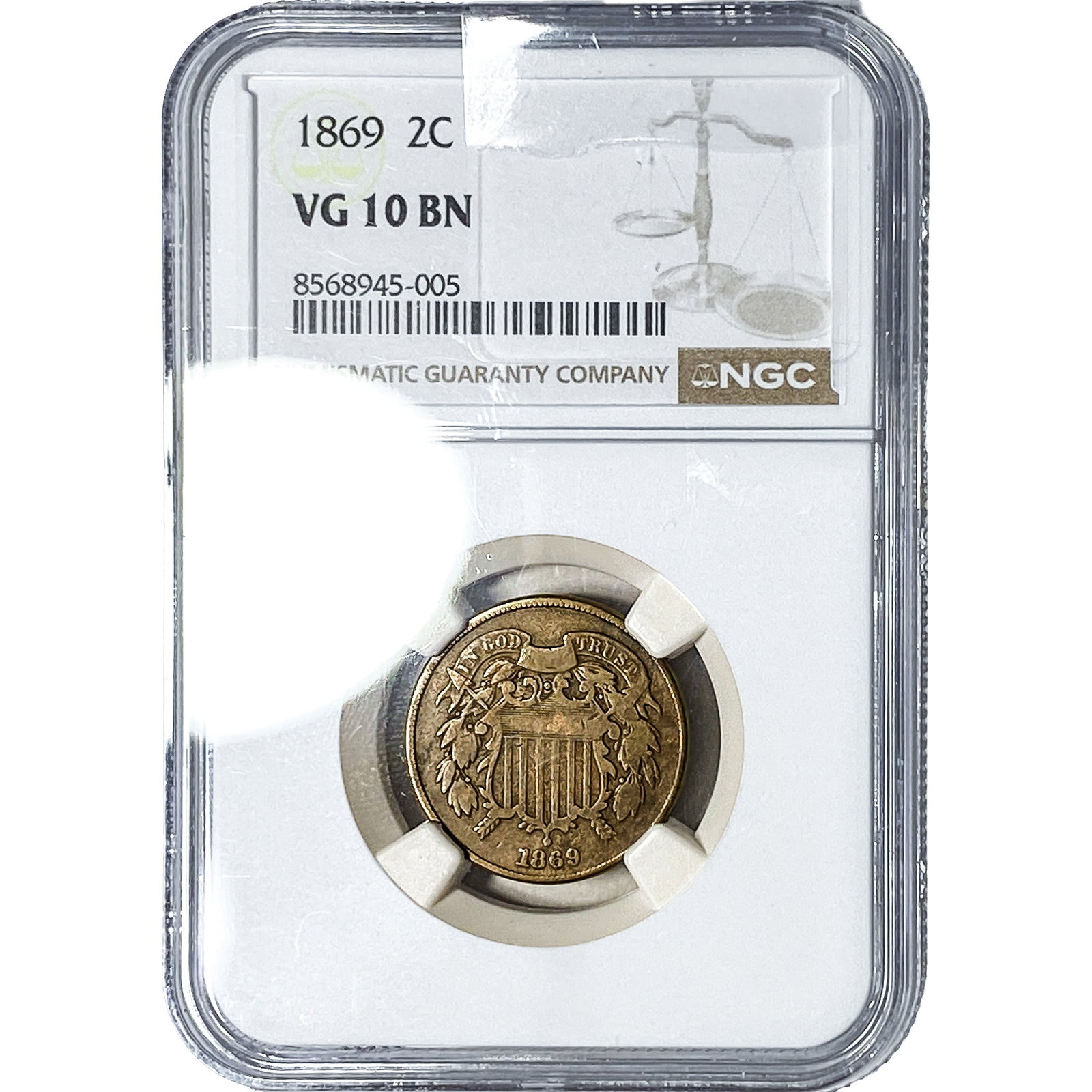 1869 Two Cent Piece NGC CG10 BN: 1869 Two Cent Piece NGC CG10 BN