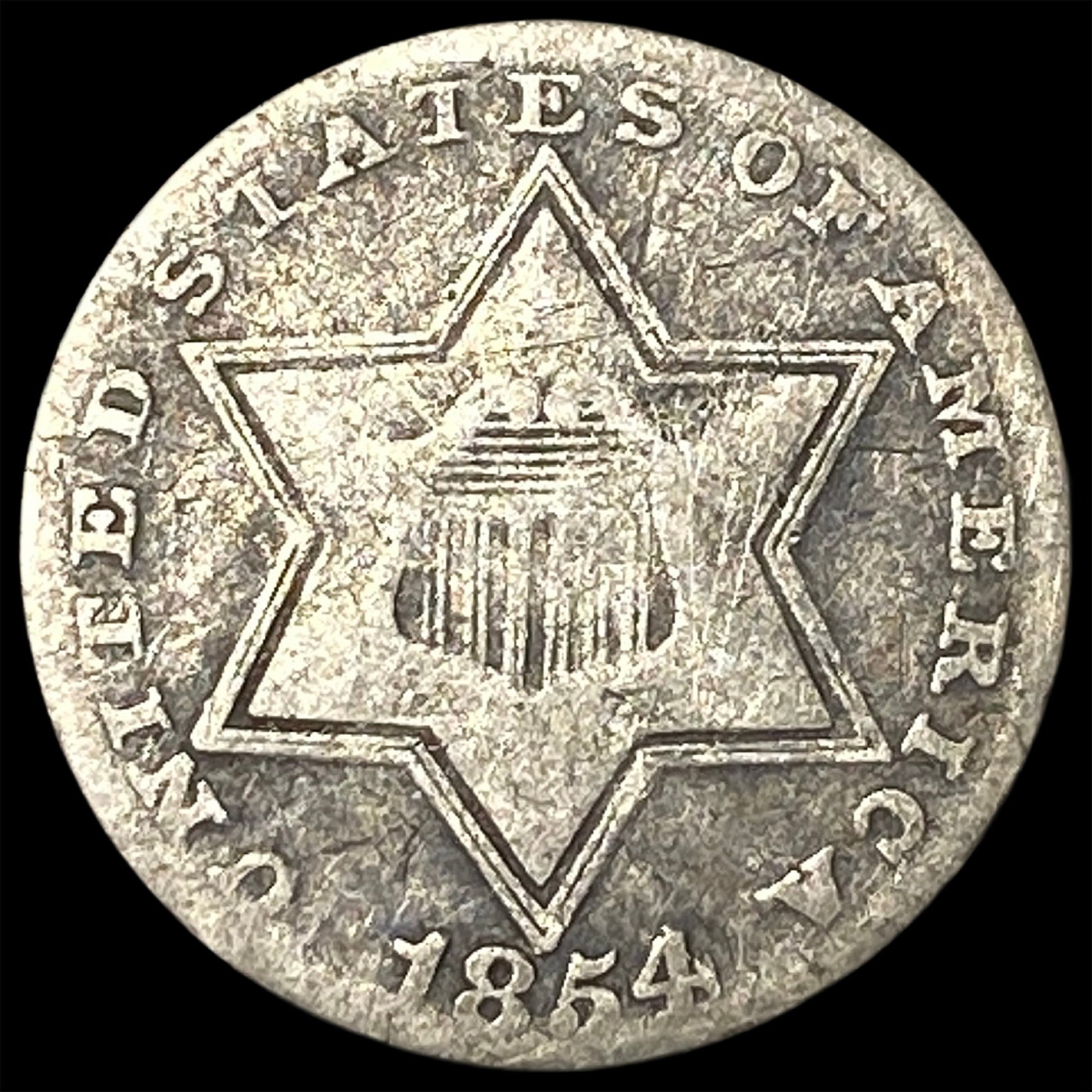 1854 Silver Three-Cent Piece LIGHTLY CIRCULATED: 1854 Silver Three-Cent Piece LIGHTLY CIRCULATED