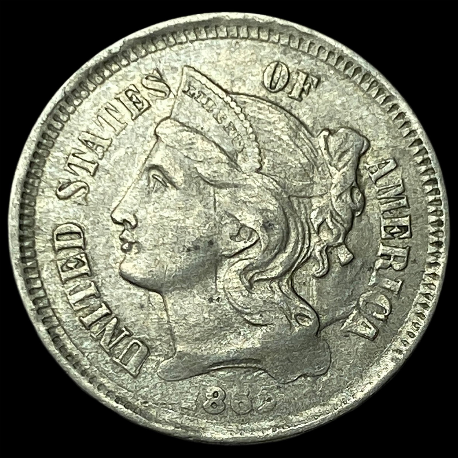 1865 Nickel Three-Cent Piece CLOSELY UNCIRCULATED: 1865 Nickel Three-Cent Piece CLOSELY UNCIRCULATED