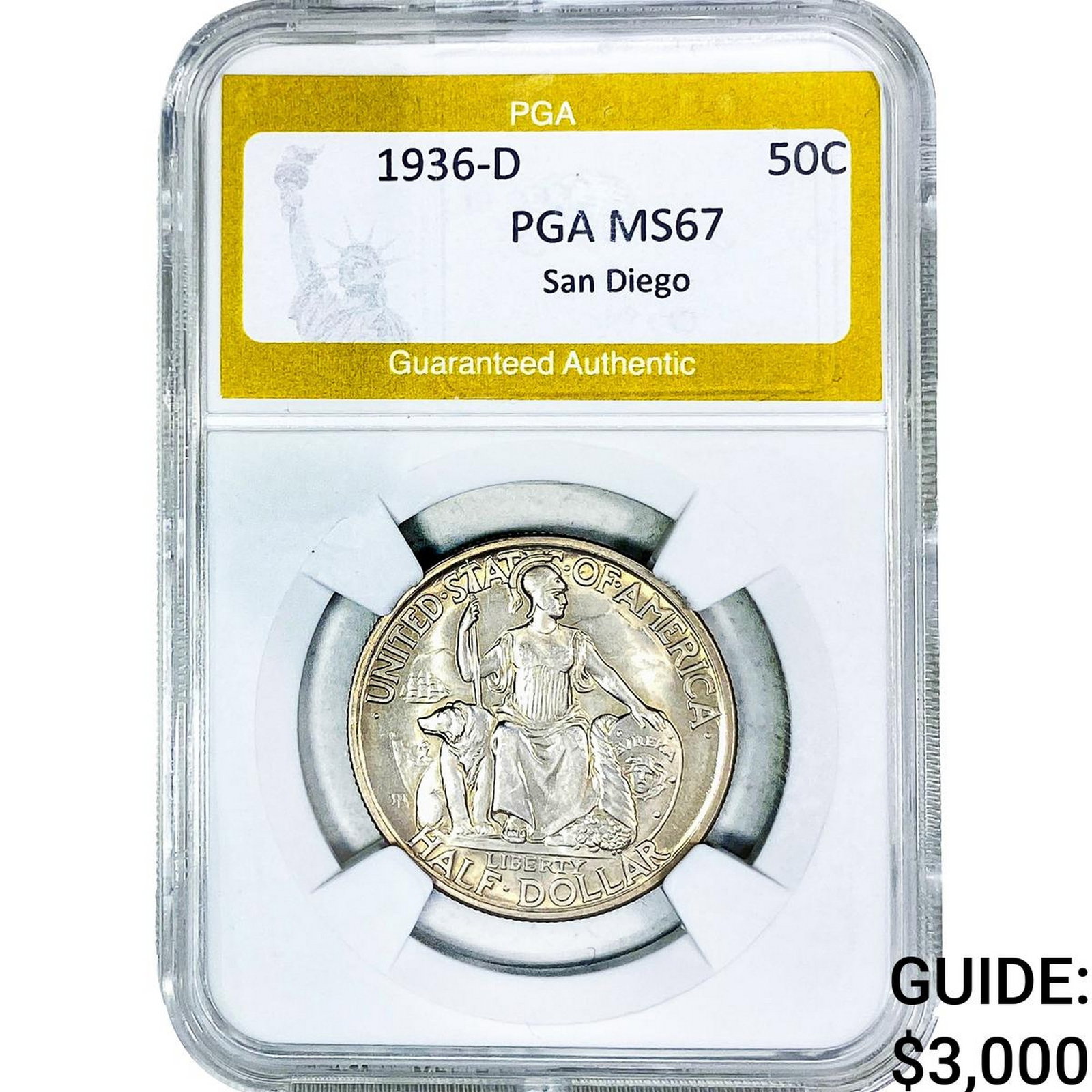 1936-D San Diego Half Dollar PGA MS67: 1936-D San Diego Half Dollar PGA MS67