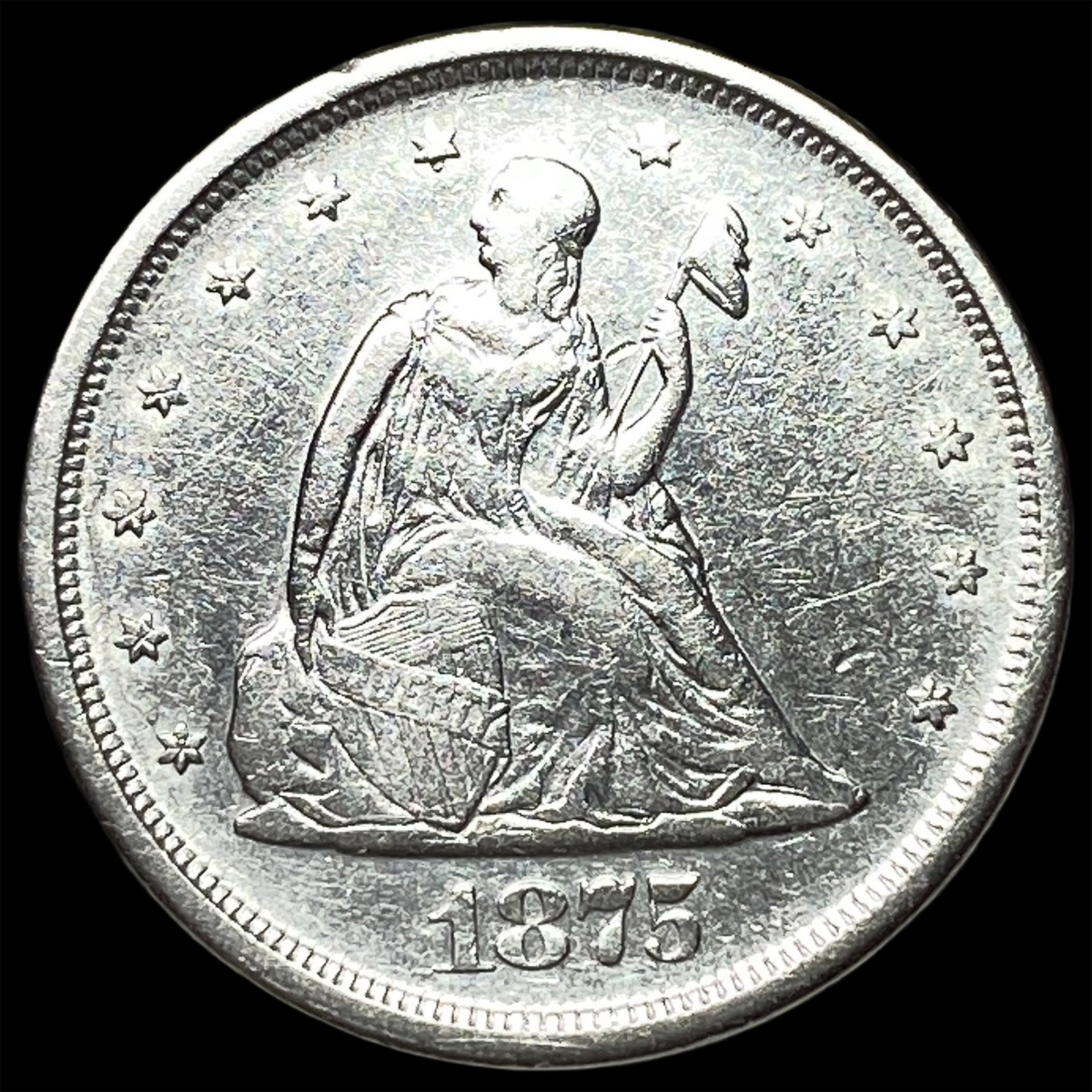 1875-S Silver Twenty-Cent Piece CHOICE AU: 1875-S Silver Twenty-Cent Piece CHOICE AU
