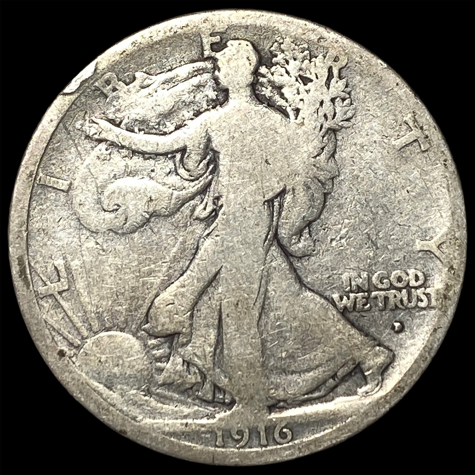 1916-D Walking Liberty Half Dollar NICELY CIRCULATED: 1916-D Walking Liberty Half Dollar NICELY CIRCULATED