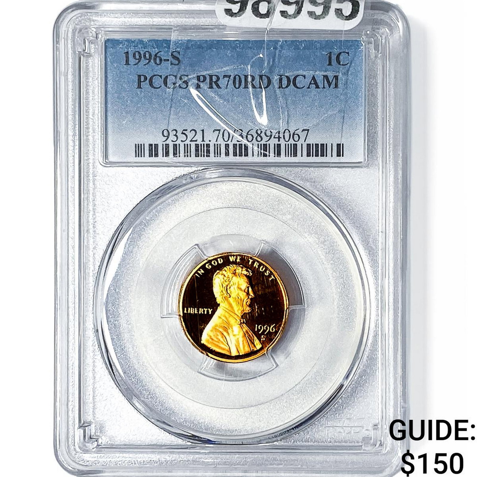 1996-S Lincoln Memorial Cent PCGS PR70 RD DCAM: 1996-S Lincoln Memorial Cent PCGS PR70 RD DCAM