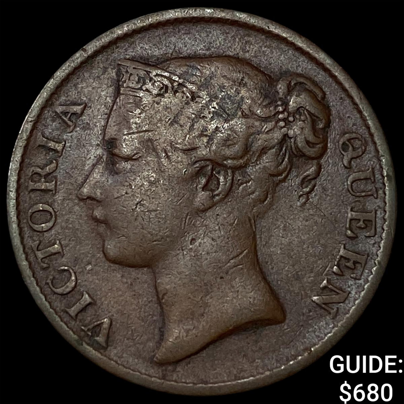 1862 Straits Settlements Bronze 1/2 Cent (1 of 2)
