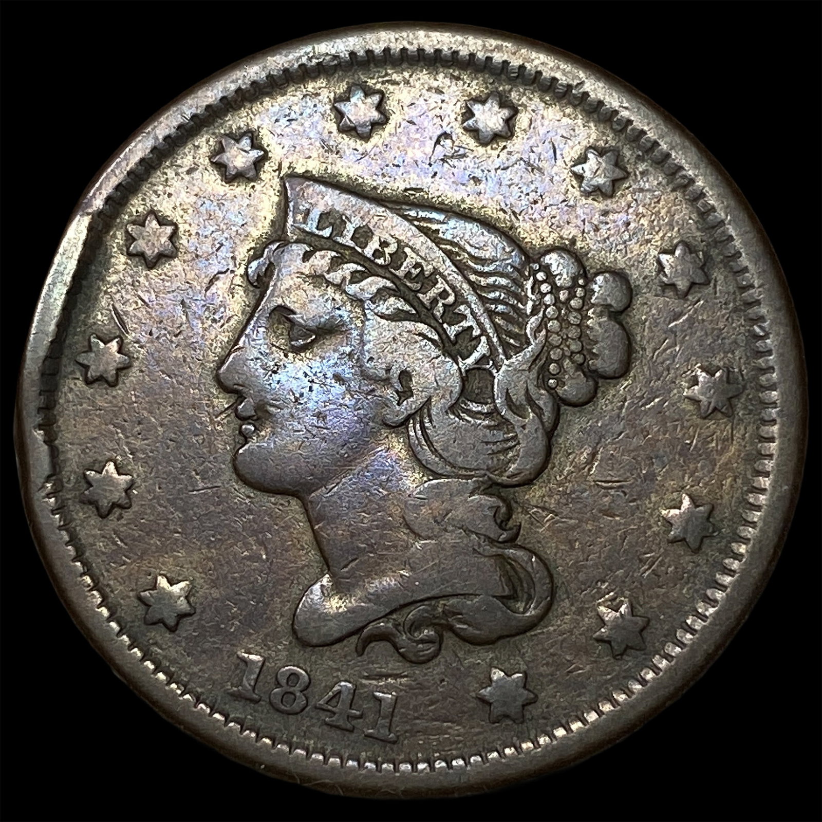 1841 Braided Hair Large Cent NEARLY UNCIRCULATED: 1841 Braided Hair Large Cent NEARLY UNCIRCULATED