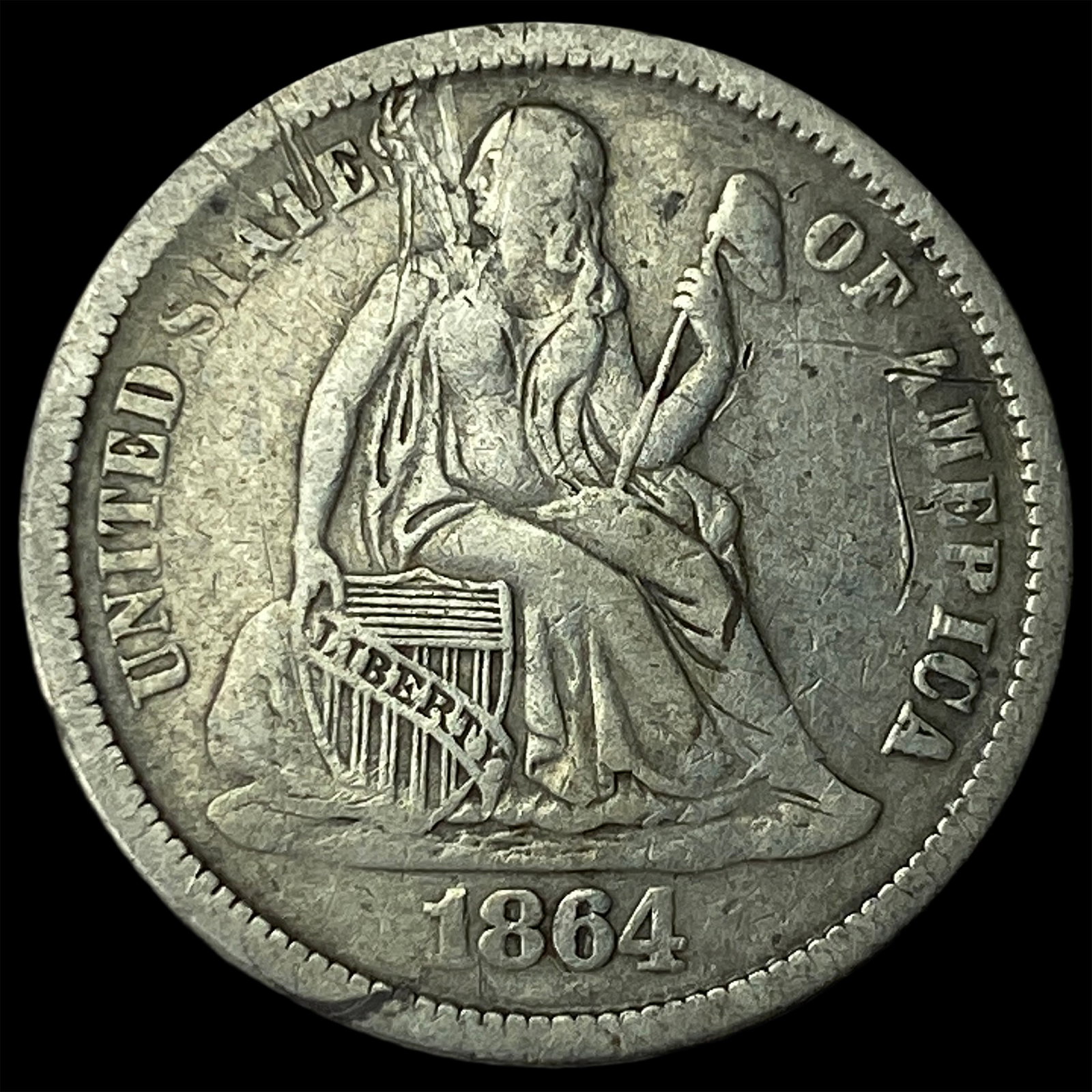 1864-S Silver Seated Liberty Dime LIGHTLY CIRCULATED: 1864-S Silver Seated Liberty Dime LIGHTLY CIRCULATED