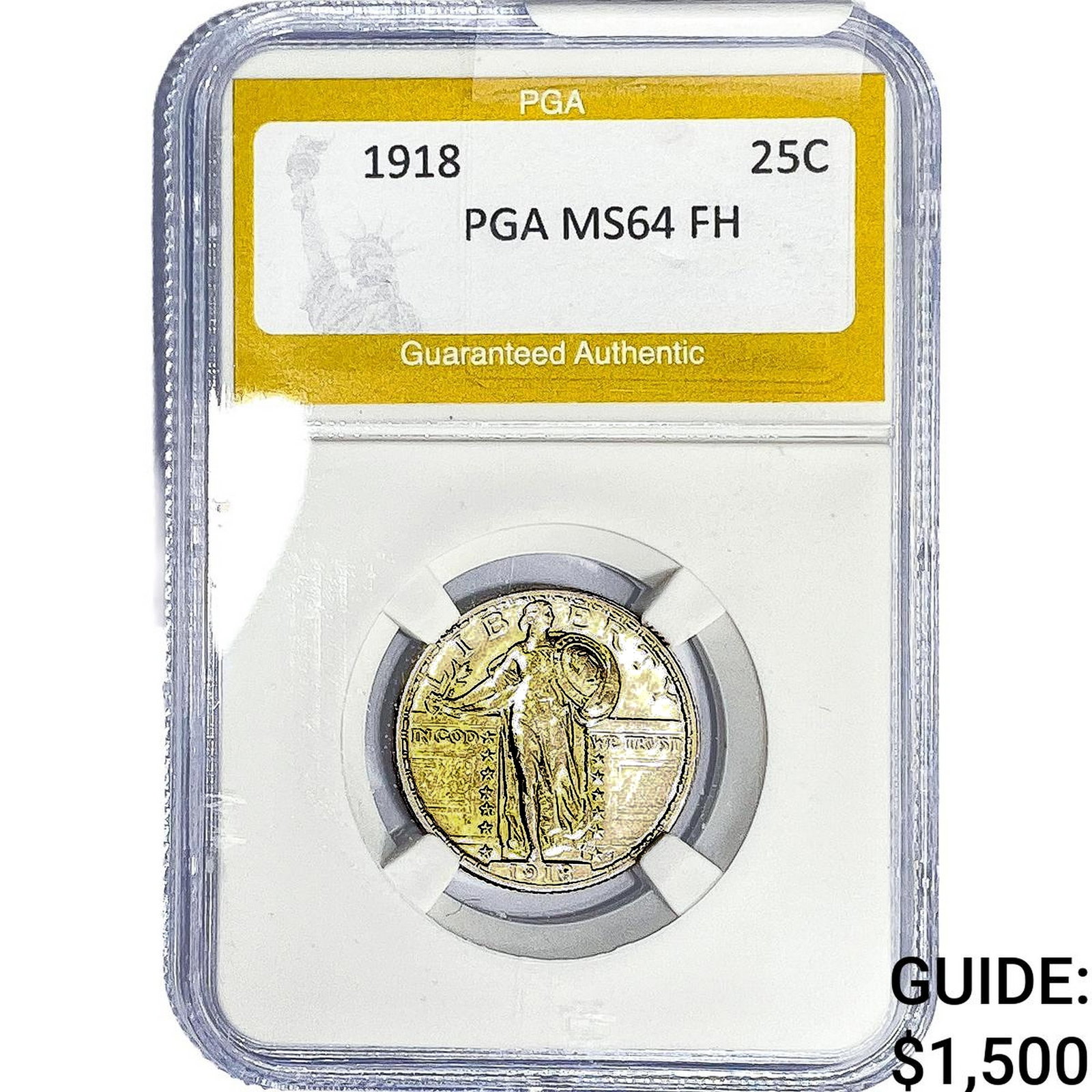 1918 Standing Liberty Quarter PGA MS64 FH: 1918 Standing Liberty Quarter PGA MS64 FH