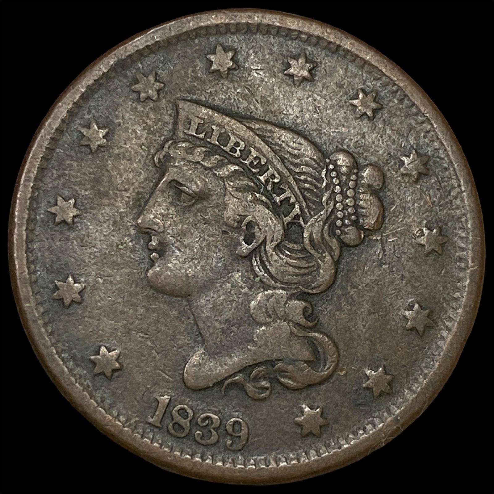 1839 Braided Hair Large Cent NEARLY UNCIRCULATED: 1839 Braided Hair Large Cent NEARLY UNCIRCULATED