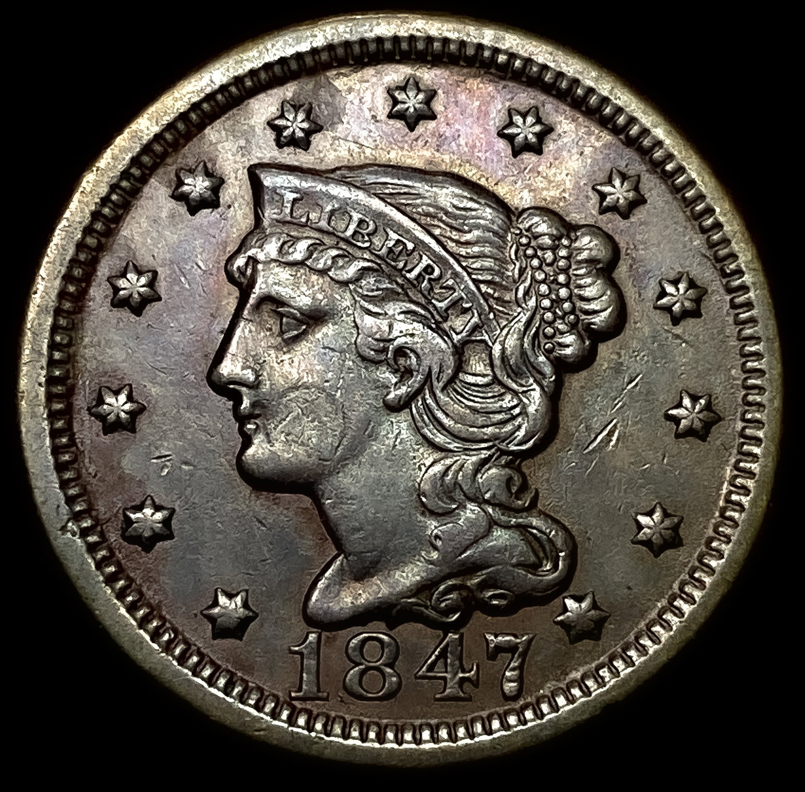 1847 Braided Hair Large Cent CLOSELY UNCIRCULATED: 1847 Braided Hair Large Cent CLOSELY UNCIRCULATED