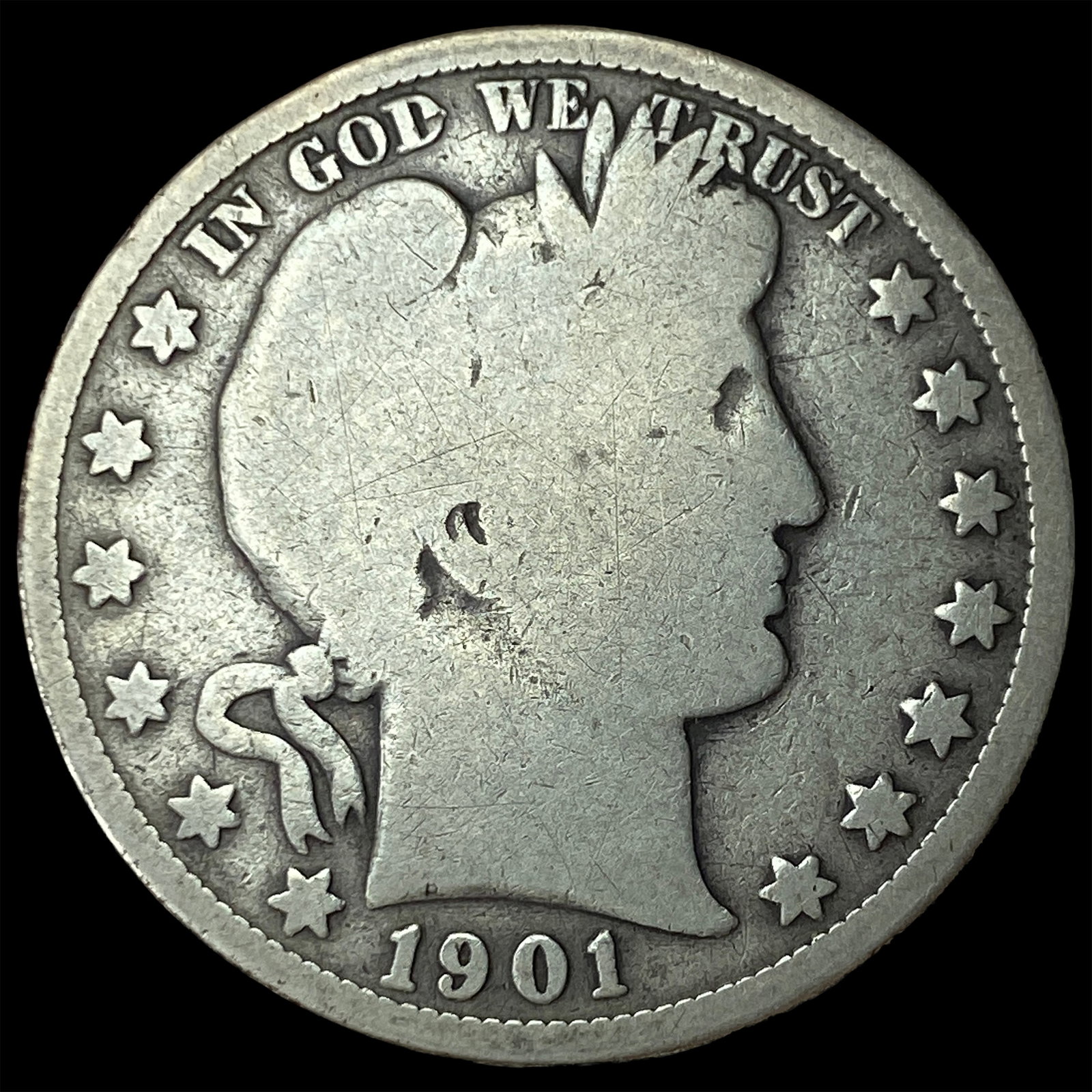 1901 Silver Barber Half Dollar NICELY CIRCULATED: 1901 Silver Barber Half Dollar NICELY CIRCULATED