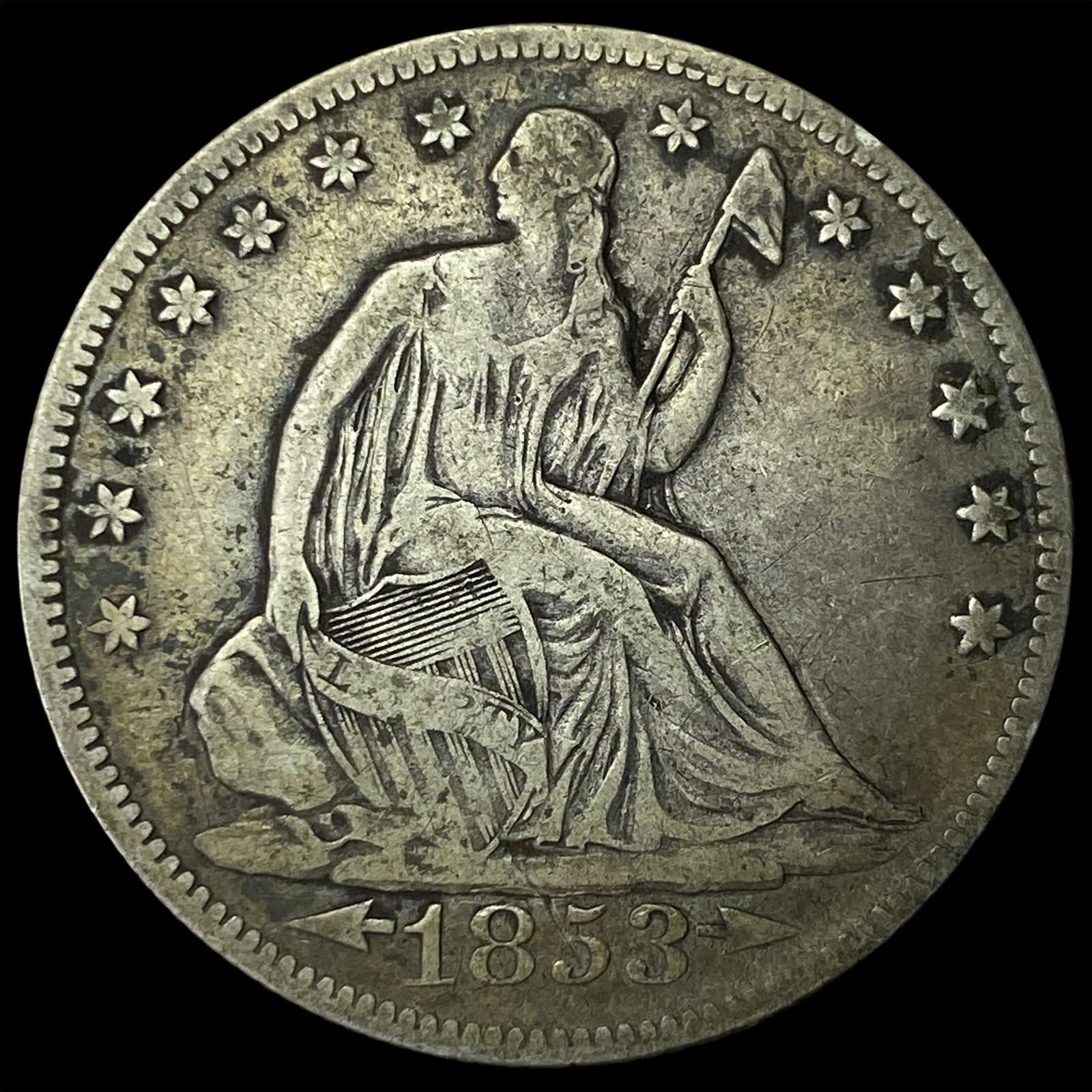 1853 Arrows/Rays Seated Liberty Half Dollar NEARLY UNCIRCULATED: 1853 Arrows/Rays Seated Liberty Half Dollar NEARLY UNCIRCULATED