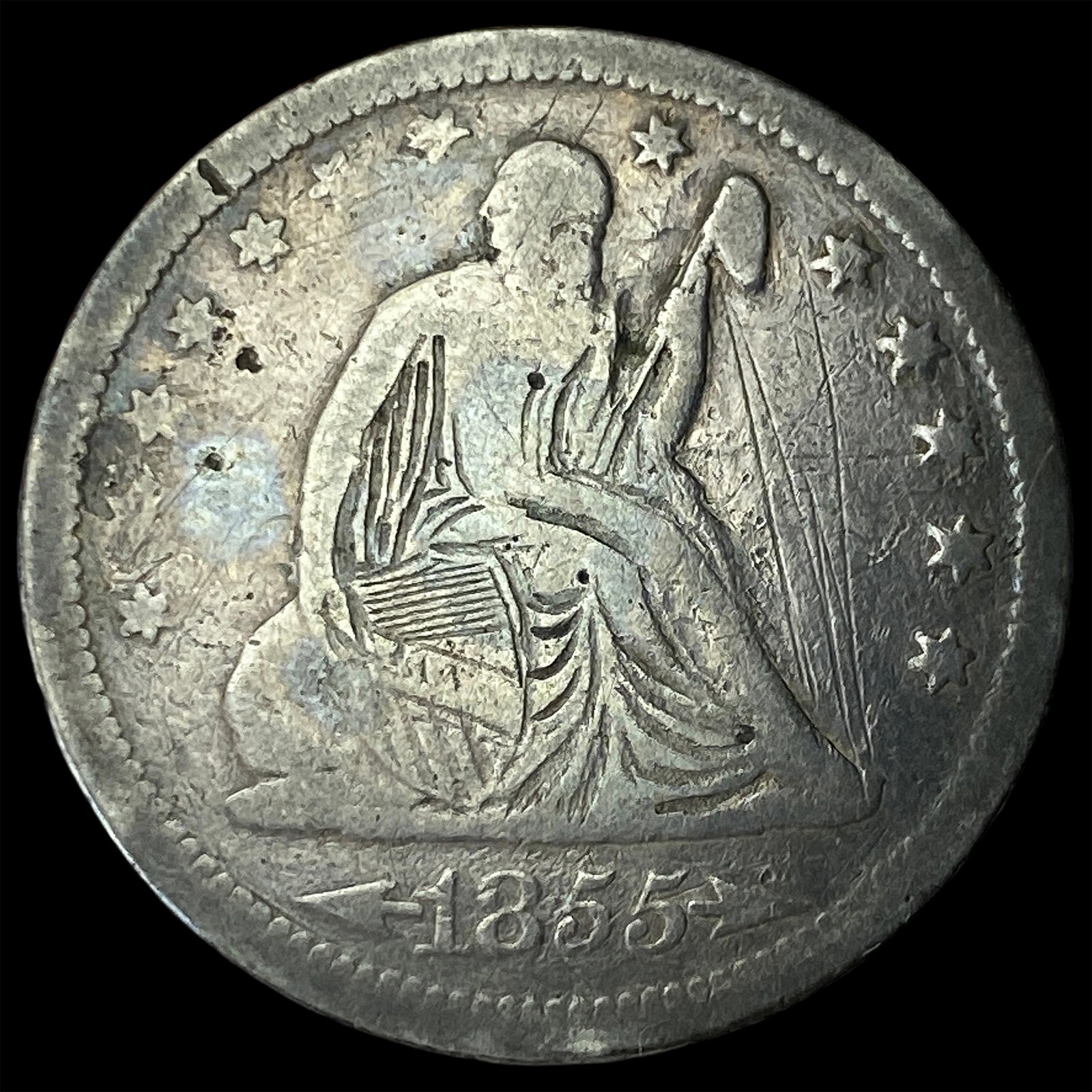 1855-S Arrows Seated Liberty Quarter NICELY CIRCULATED: 1855-S Arrows Seated Liberty Quarter NICELY CIRCULATED