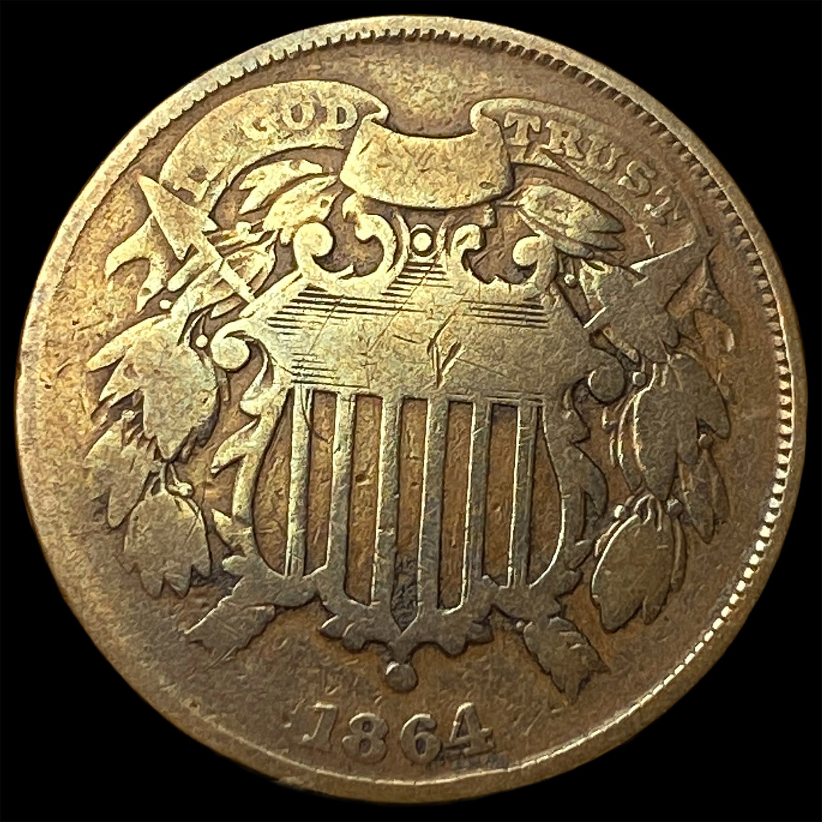 1864 small motto Two-Cent Piece LIGHTLY CIRCULATED (1 of 2)