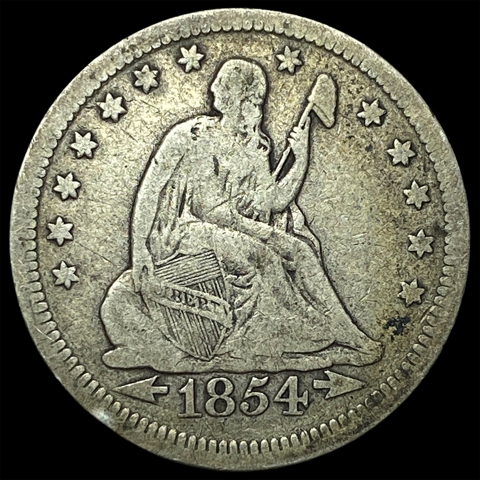 1854 Arrows Seated Liberty Quarter LIGHTLY CIRCULATED: 1854 Arrows Seated Liberty Quarter LIGHTLY CIRCULATED
