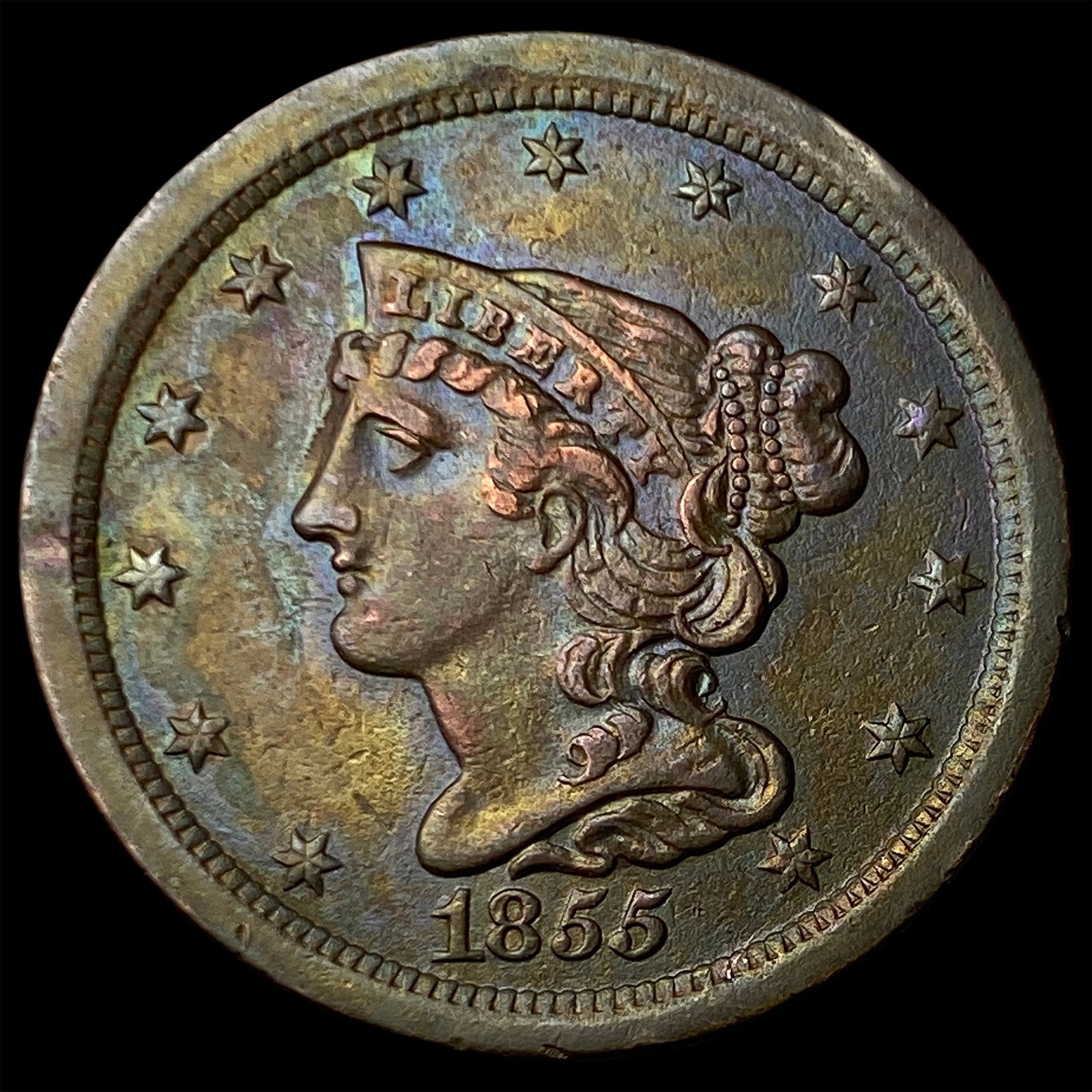1855 Braided Hair Half Cent CLOSELY UNCIRCULATED: 1855 Braided Hair Half Cent CLOSELY UNCIRCULATED
