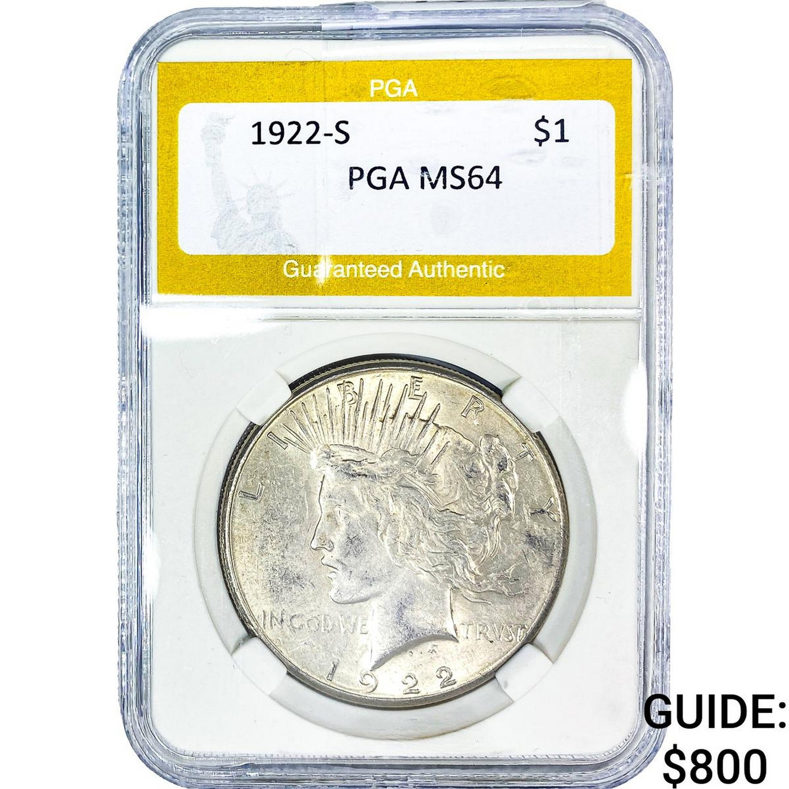1922-S Silver Peace Dollar PGA MS64: 1922-S Silver Peace Dollar PGA MS64