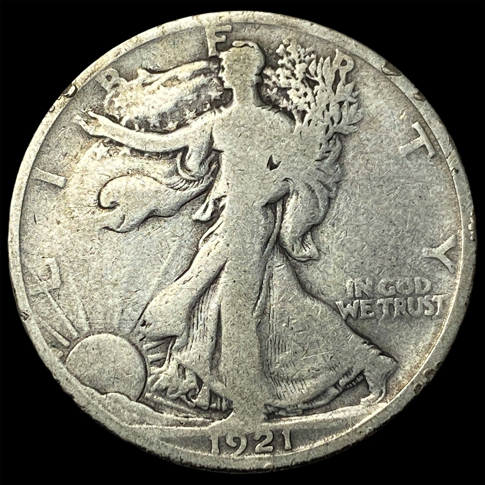 1921-D Silver Walking Liberty Half Dollar NICELY CIRCULATED: 1921-D Silver Walking Liberty Half Dollar NICELY CIRCULATED