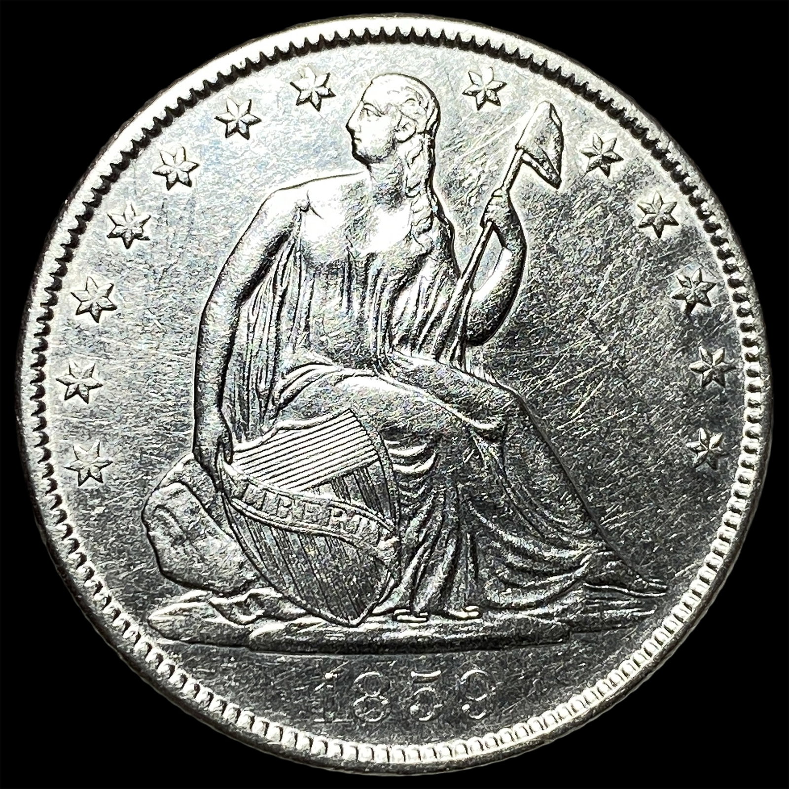 1859-O Silver Half Dollar CLOSELY UNCIRCULATED: 1859-O Silver Half Dollar CLOSELY UNCIRCULATED