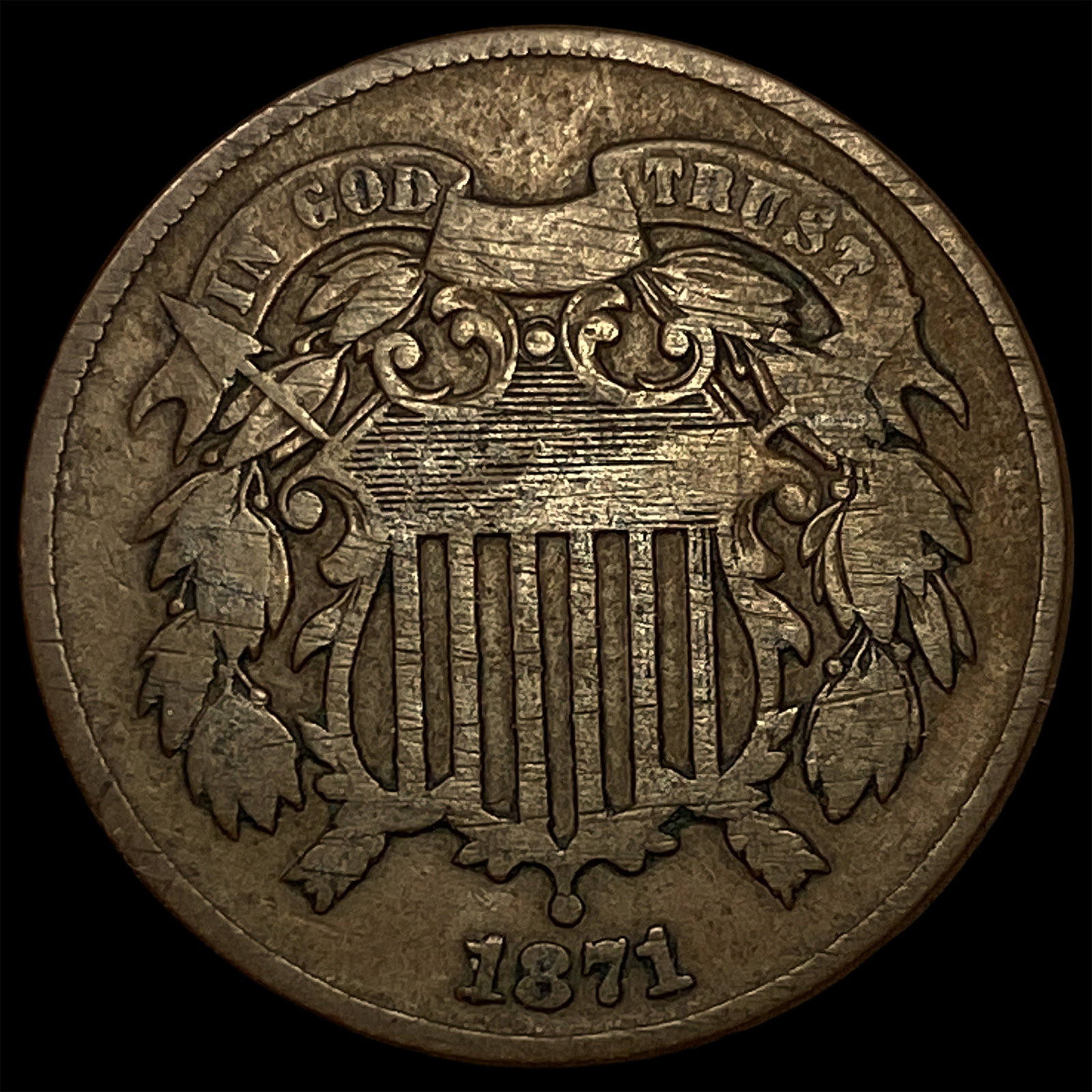 1871 Bronze Two-Cent Piece NEARLY UNCIRCULATED: 1871 Bronze Two-Cent Piece NEARLY UNCIRCULATED