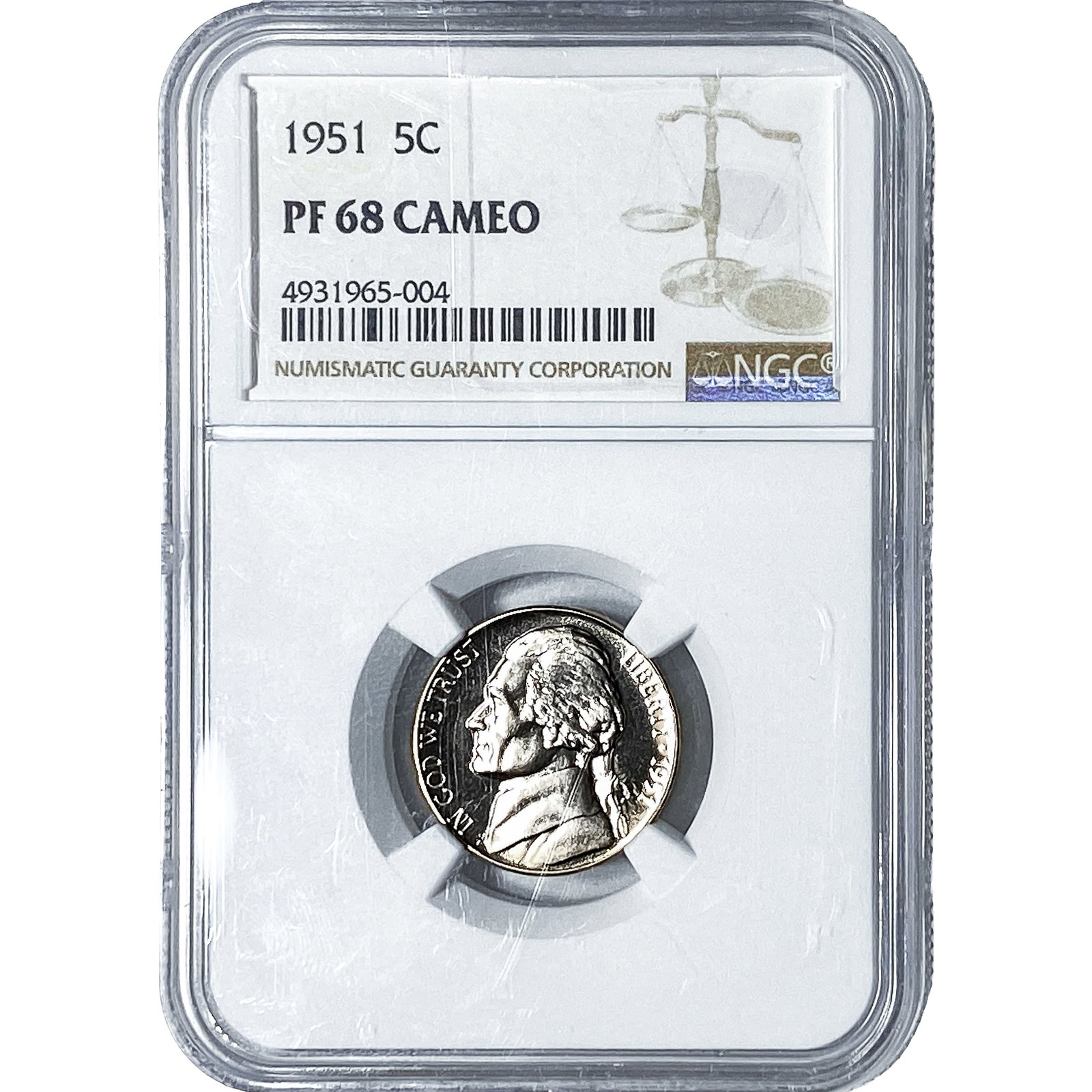 1951 Jefferson Nickel NGC PF68 Cameo: 1951 Jefferson Nickel NGC PF68 Cameo